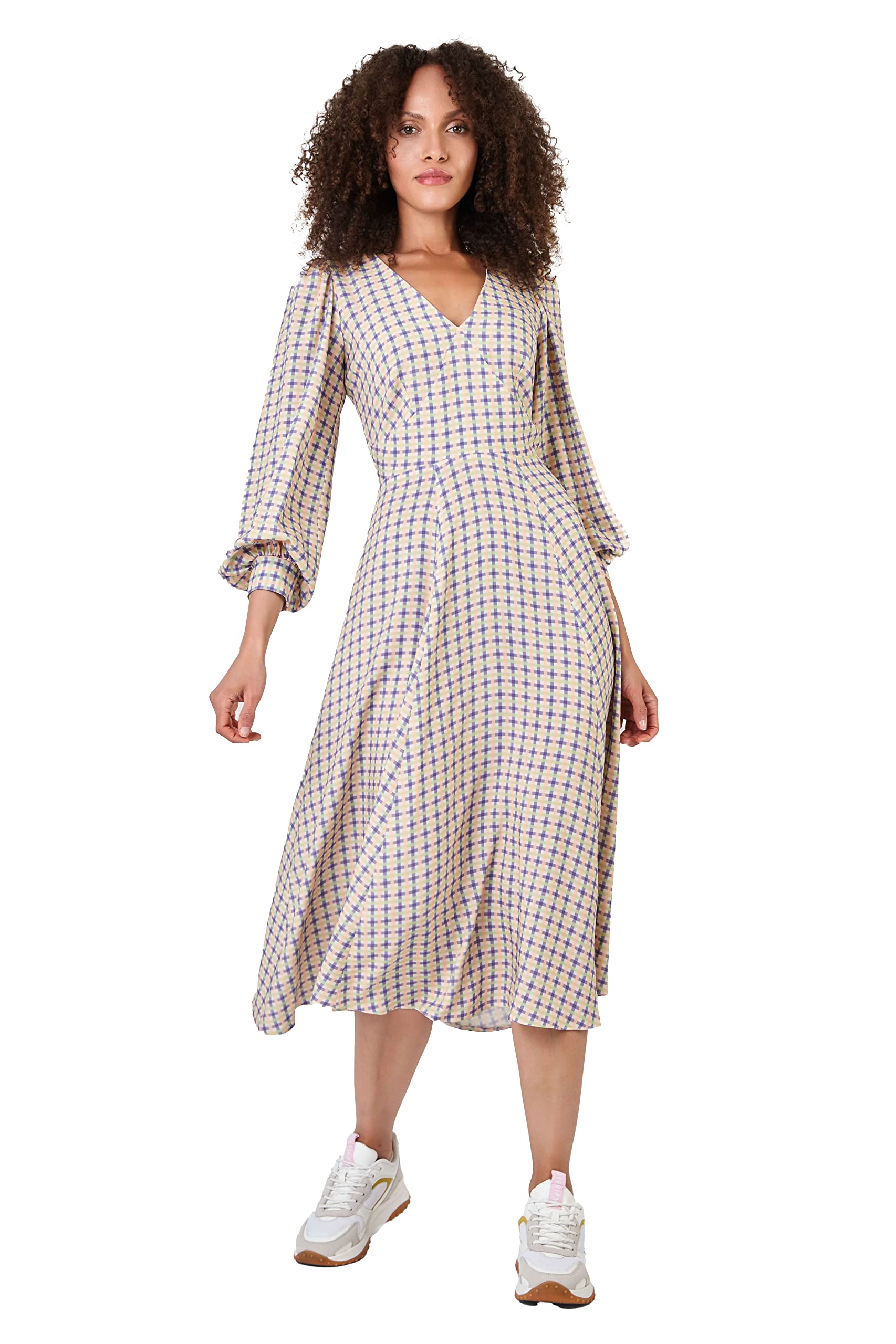 Closet LondonWomen's Side Pockets, Puff Sleeves, Cuff Detailing, Floaty Full Skirt Casual Dress (pack of 1)