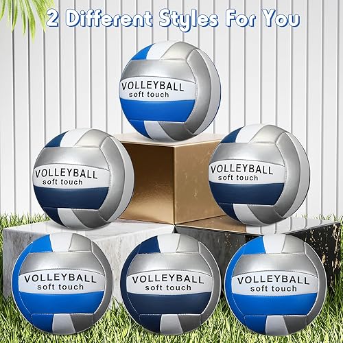 Miniatura 6 de Woanger 6 pelotas de voleibol tamaño oficial 5, impermeables, suaves, recreativas, con bomba y bolsa de red, para niños, jóvenes, adultos,