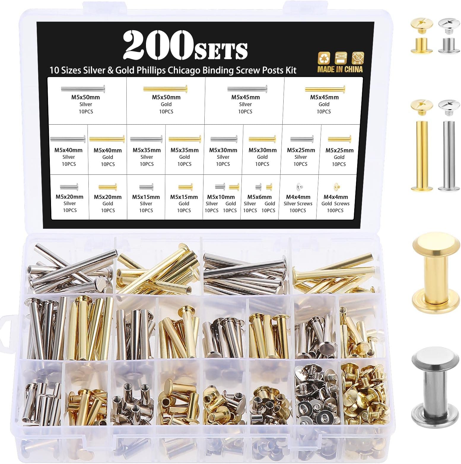 INCREWAY 30 Sets Binding Chicago Screws, 5mm x 15mm Nickel Plated Binding Screw Binder Post