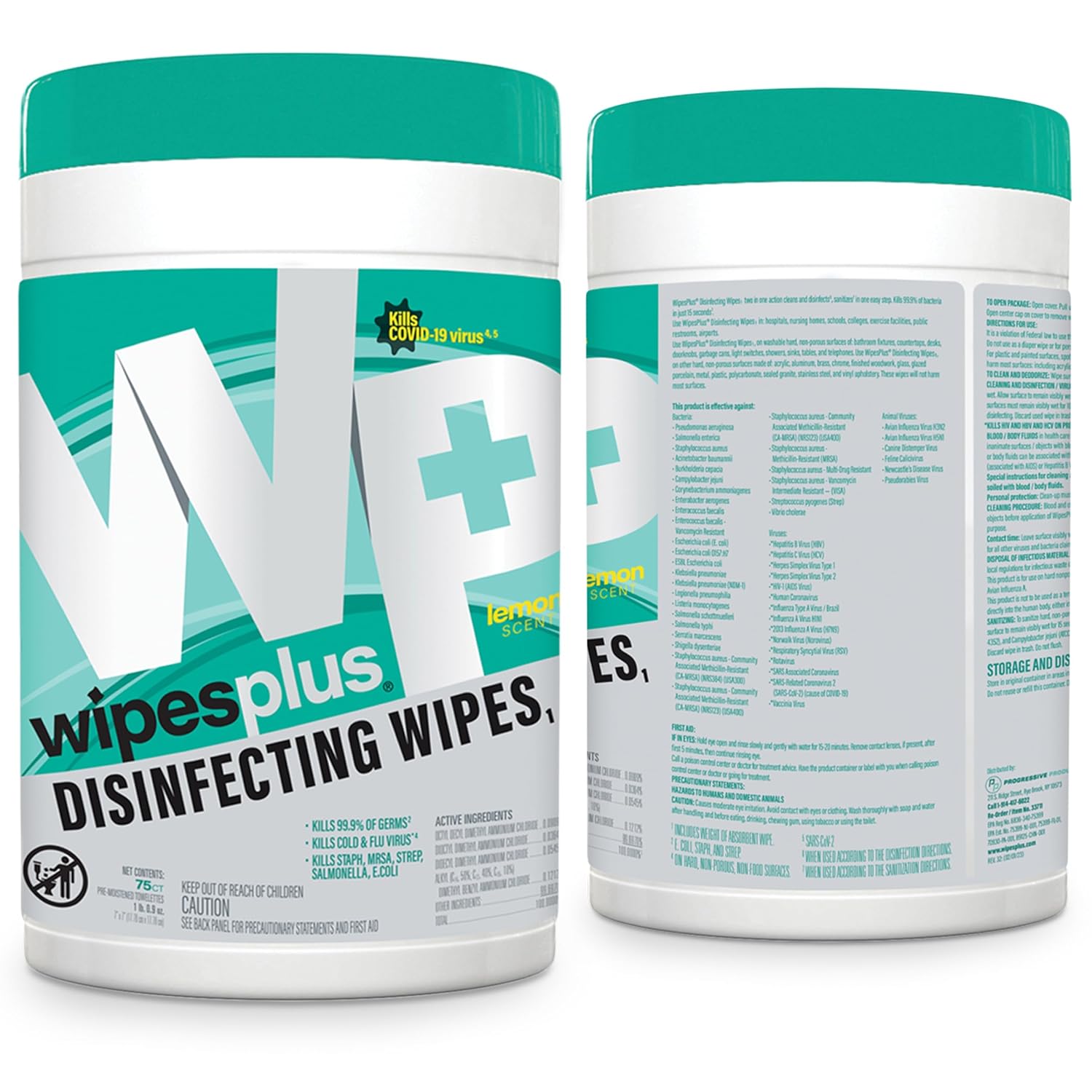 WIPESPLUS Disinfecting Surface Wipes Canister Bleach Free with Lemon Scent for Home and Business, 450 Count, (6 Packs of 75)
