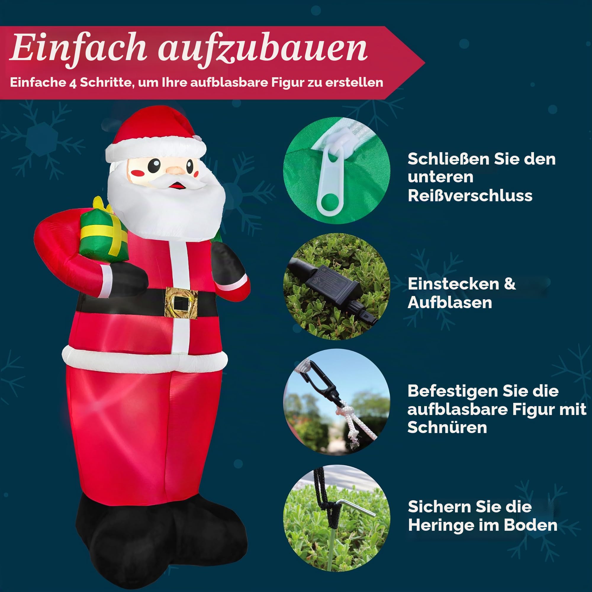 JOIEDOMI 3.65M/12FT hoher riesiger aufblasbarer Weihnachtsweihnachtsmann mit Geschenken, Weihnachtsdekoration mit eingebauten LEDs für Weihnachtsdekorationen im Freien, Hof, Innen- und Außenbereich