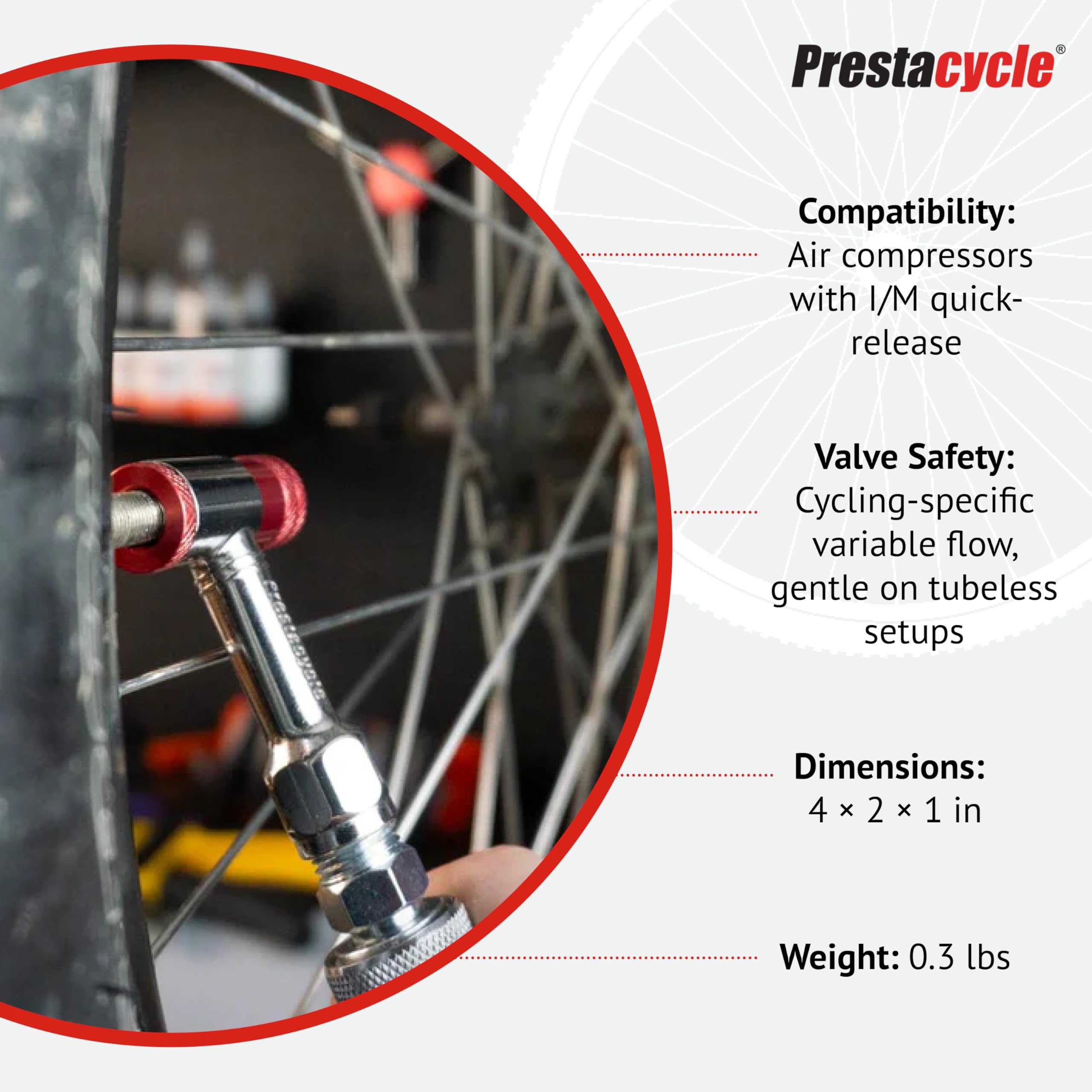 Prestacycle Prestaflator Mini Pro, tête de gonflage de Pneu de vélo, Valve de Pompe à air Presta/Schrader, Outil de gonflage pour Lignes de compresseur d'air, Outils et Entretien de vélo, Mini Outil