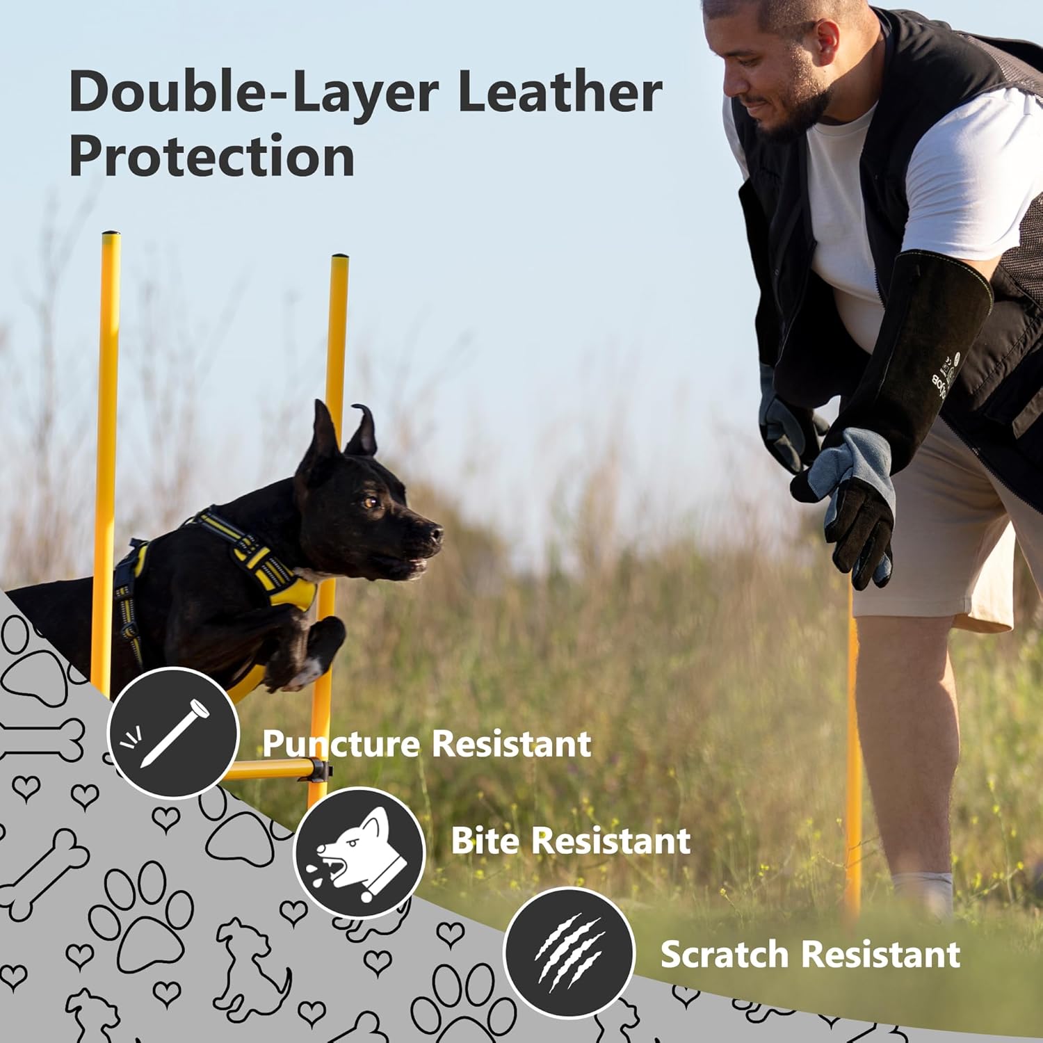 COOLJOB Bite Proof Animal Handling Gloves, Cowhide Leather with Kevlar Stitching for Cat Grooming, Dog Training, 16/22”