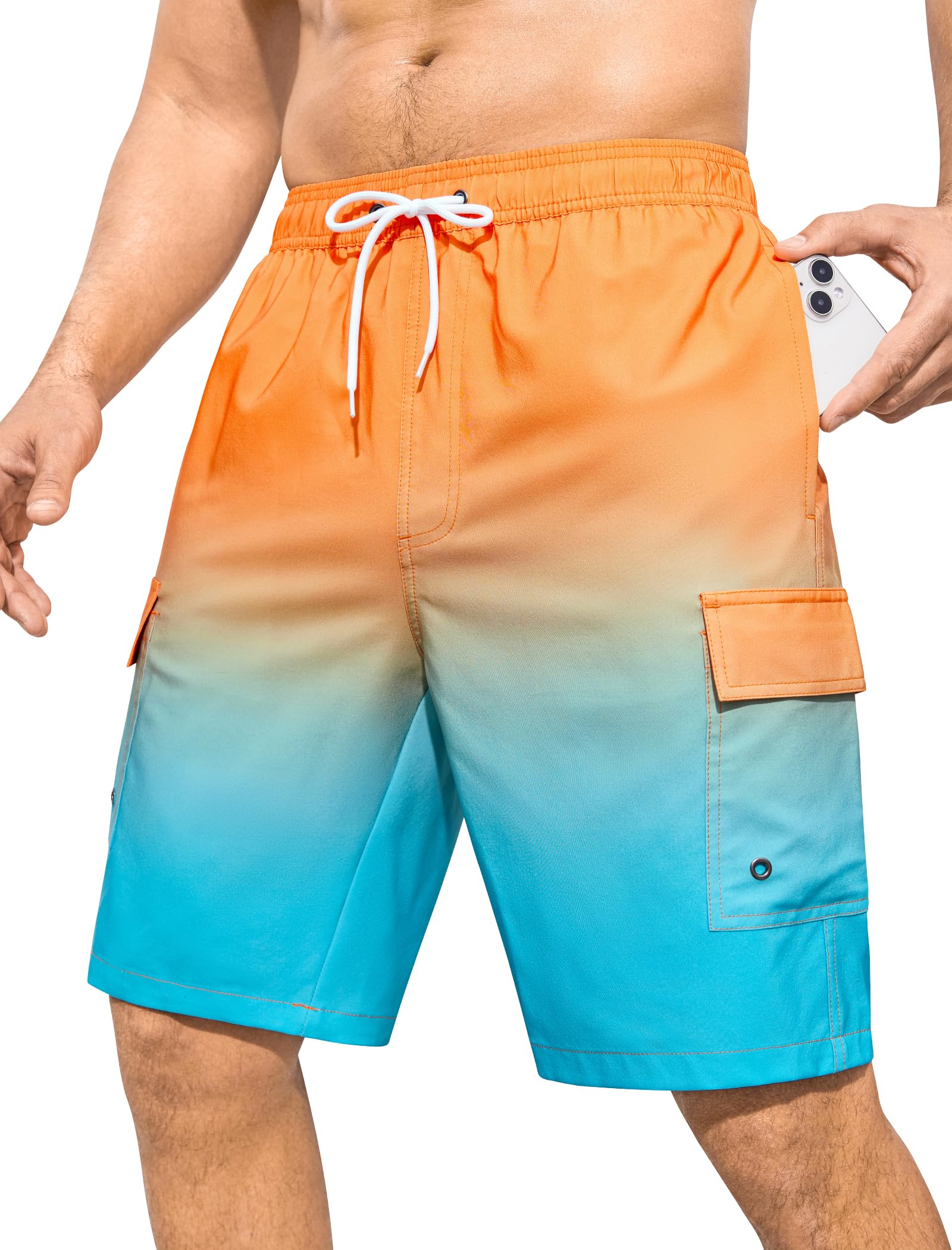 SILKWORLD Men's 9" Swim Trunks Quick Dry Mens Bathing Suit Mesh Lining Board Shorts with Pockets