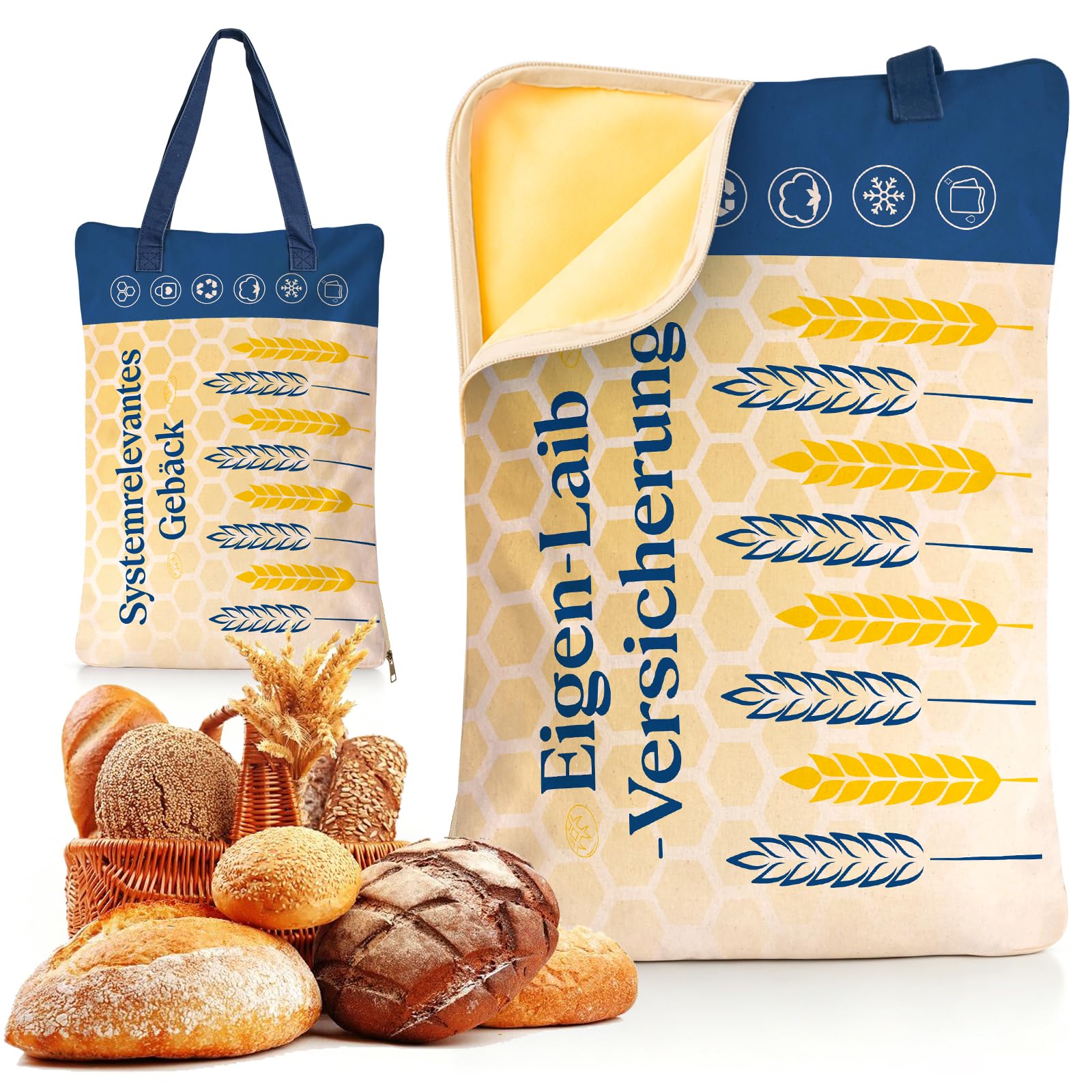 Bienenwachs Brotbeutel,2 Stück 43 * 34cm Doppelseitiges Muster Wiederverwendbare Brotbeutel Leinen,Bienenwachs Beschichtete Aufbewahrungsbeutel mitTragbarer Handgriff und ReißVerschluss