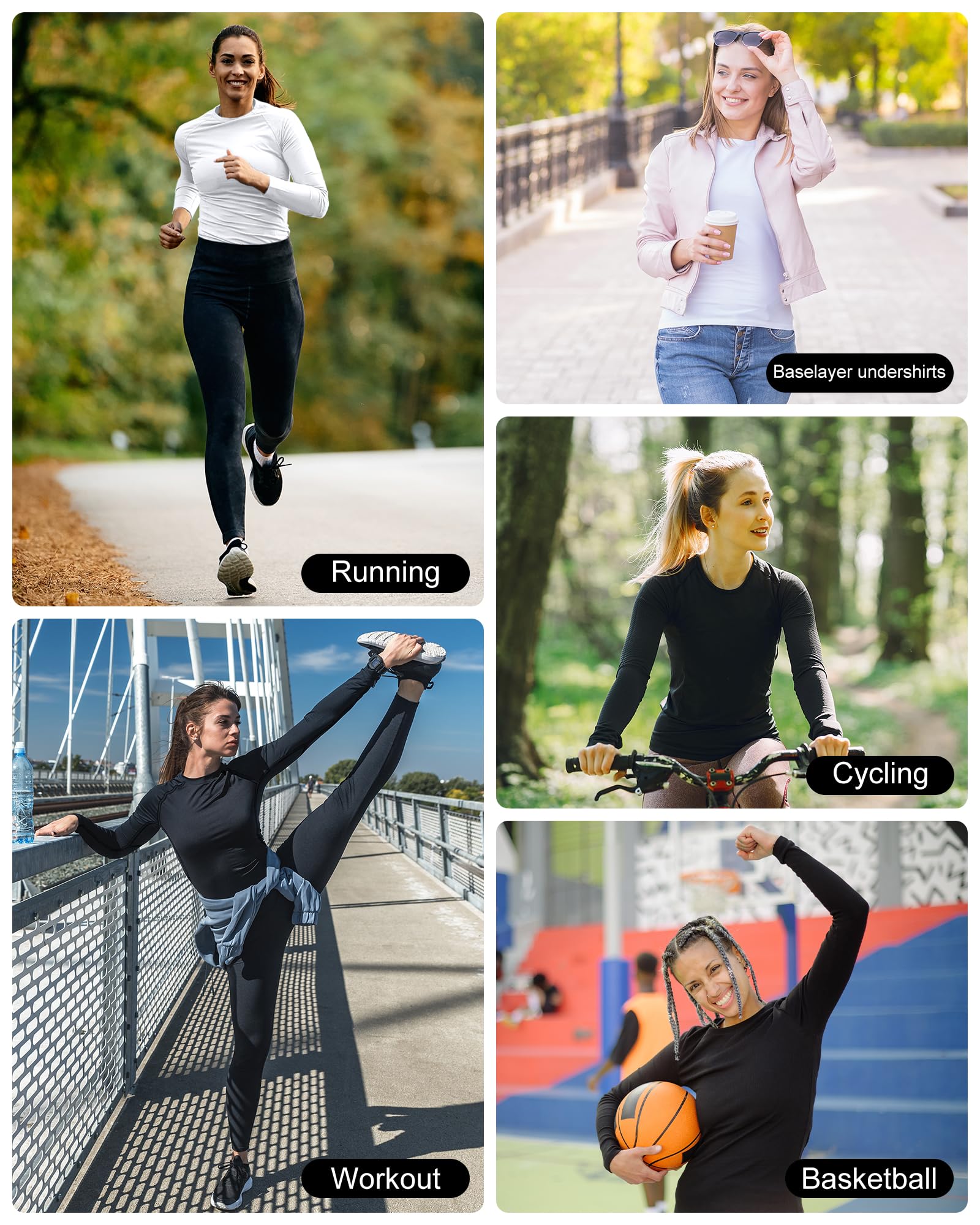 NebuKinex 5er-Pack Damen-Kompressionsshirt, langärmelig, Workout-Tops, athletische Baselayer, schnelltrocknend, Fitnessstudio, Yoga, Laufen, T-Shirt