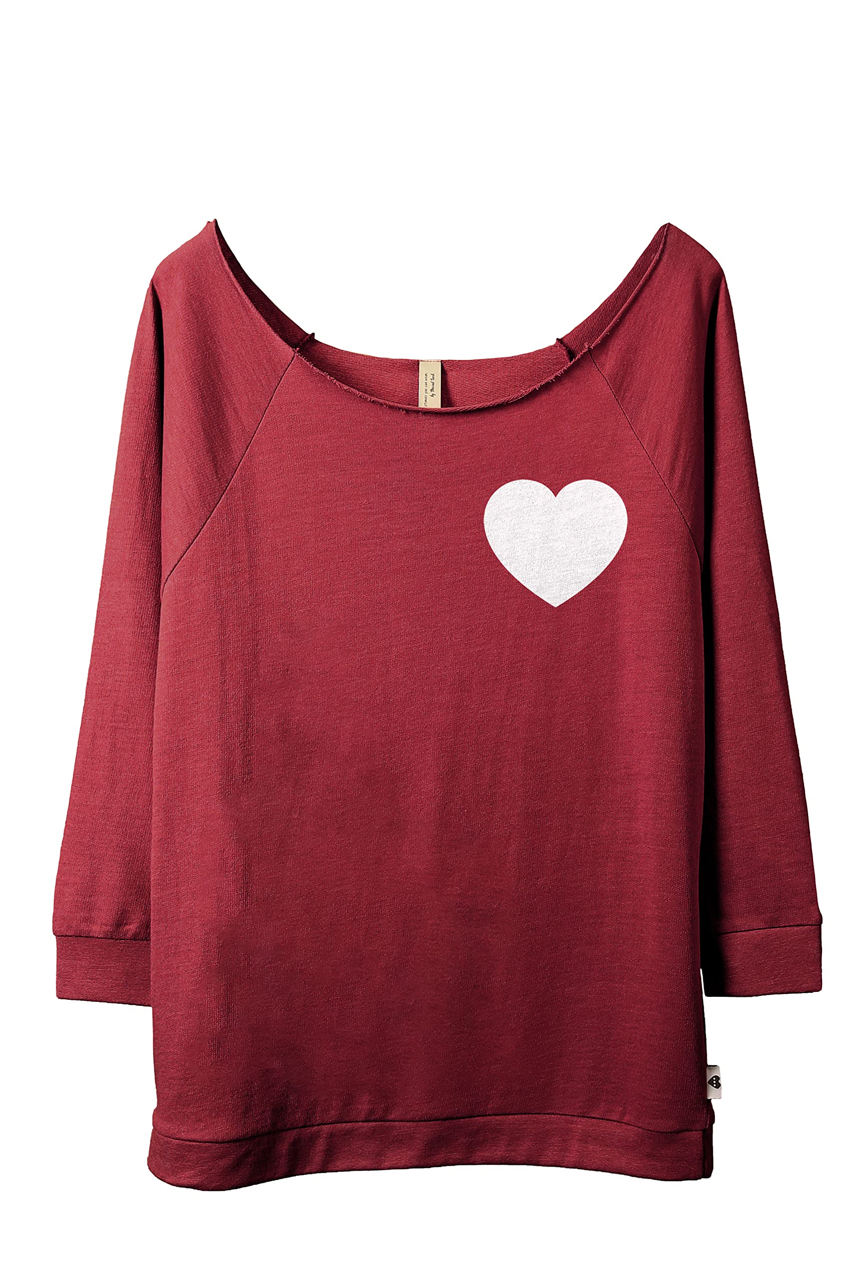Thread Tank Small Heart 3/4 Sleeves Trendy Slouchy Sweatshirt, Fun and Stylish Off The Shoulder Tops for Women