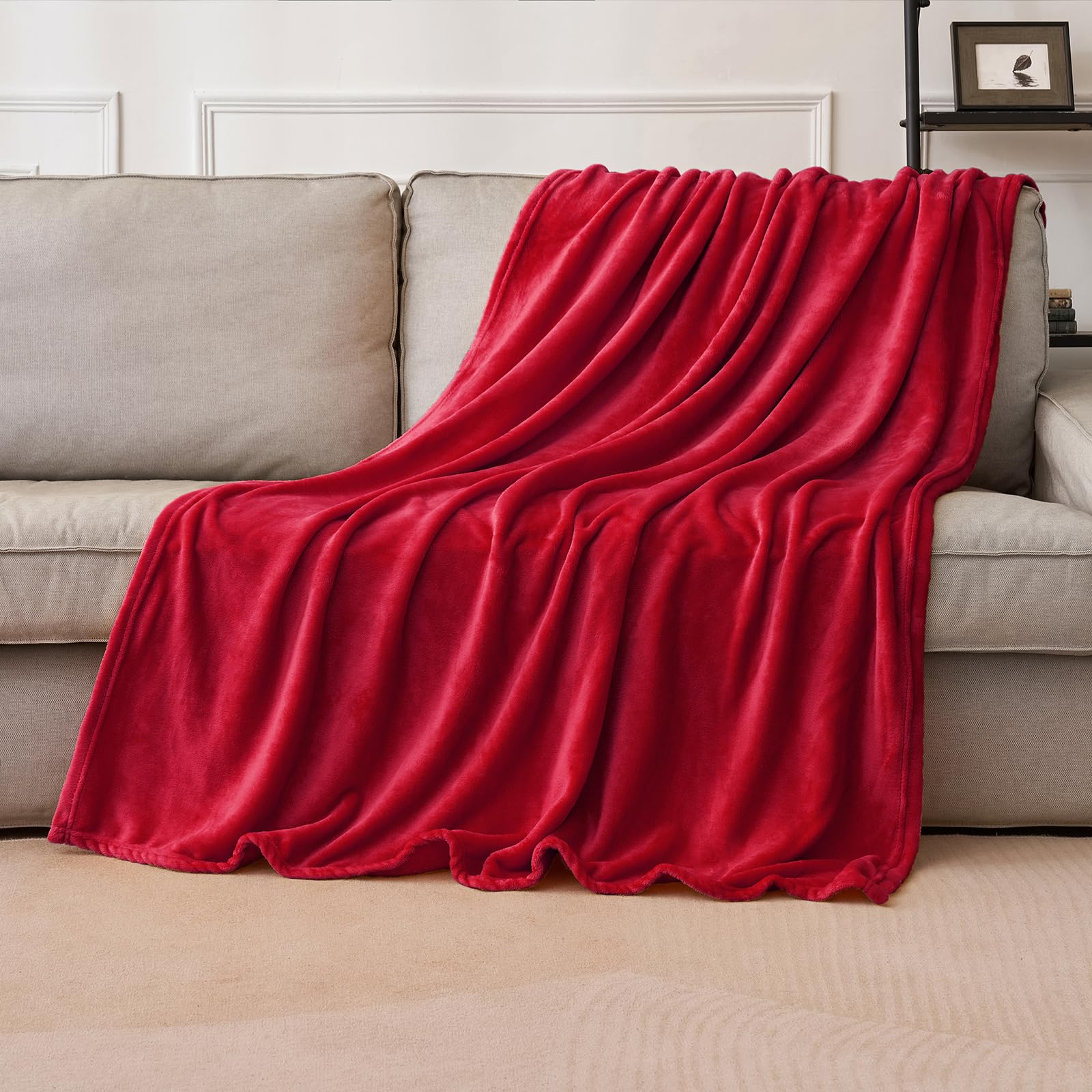 MIULEE Flannel Fleece Throw Blanket Soft Fluffy Solid Color Comfortable Plush Warm and Cozy for Bed Sofa Bedroom Twin/Double Red 60x80 Inch 150x200cm - Image 2