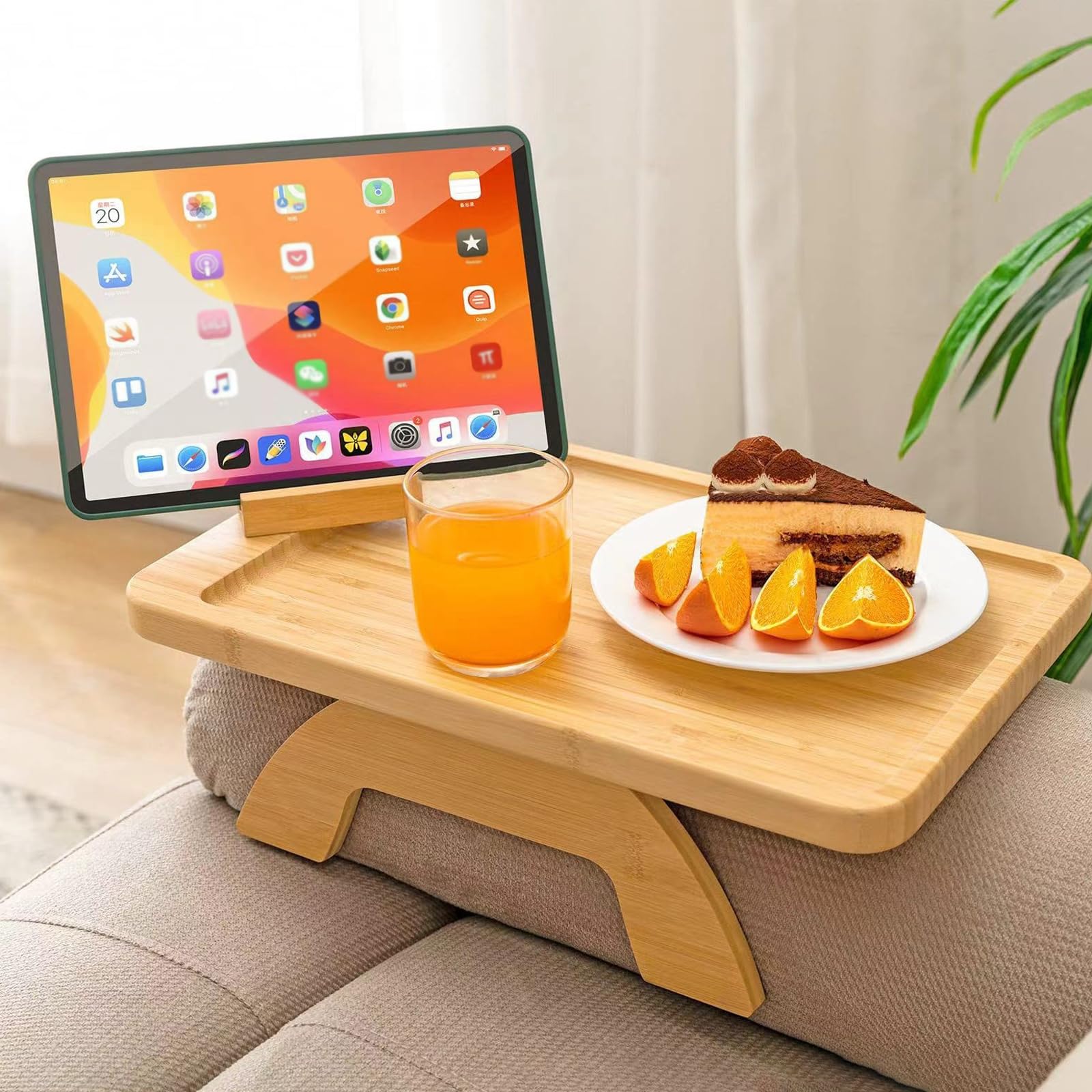 Bandeja para reposabrazos de sofá,Bandeja de Brazo para Sofá de Bambú,Mesa Plegable para reposabrazos de sofá,con Soporte para teléfono,para Aperitivos,Teléfonos,Mandos y Bebidas