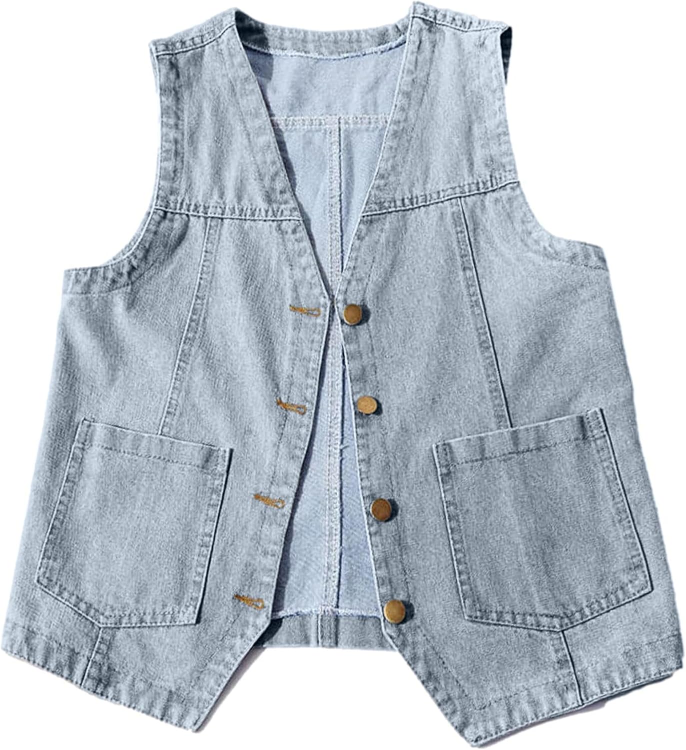 Peaceglad Womens Casual Jean Vest V Neck Open Front Button Down Sleeveless Denim Jacket with Pockets