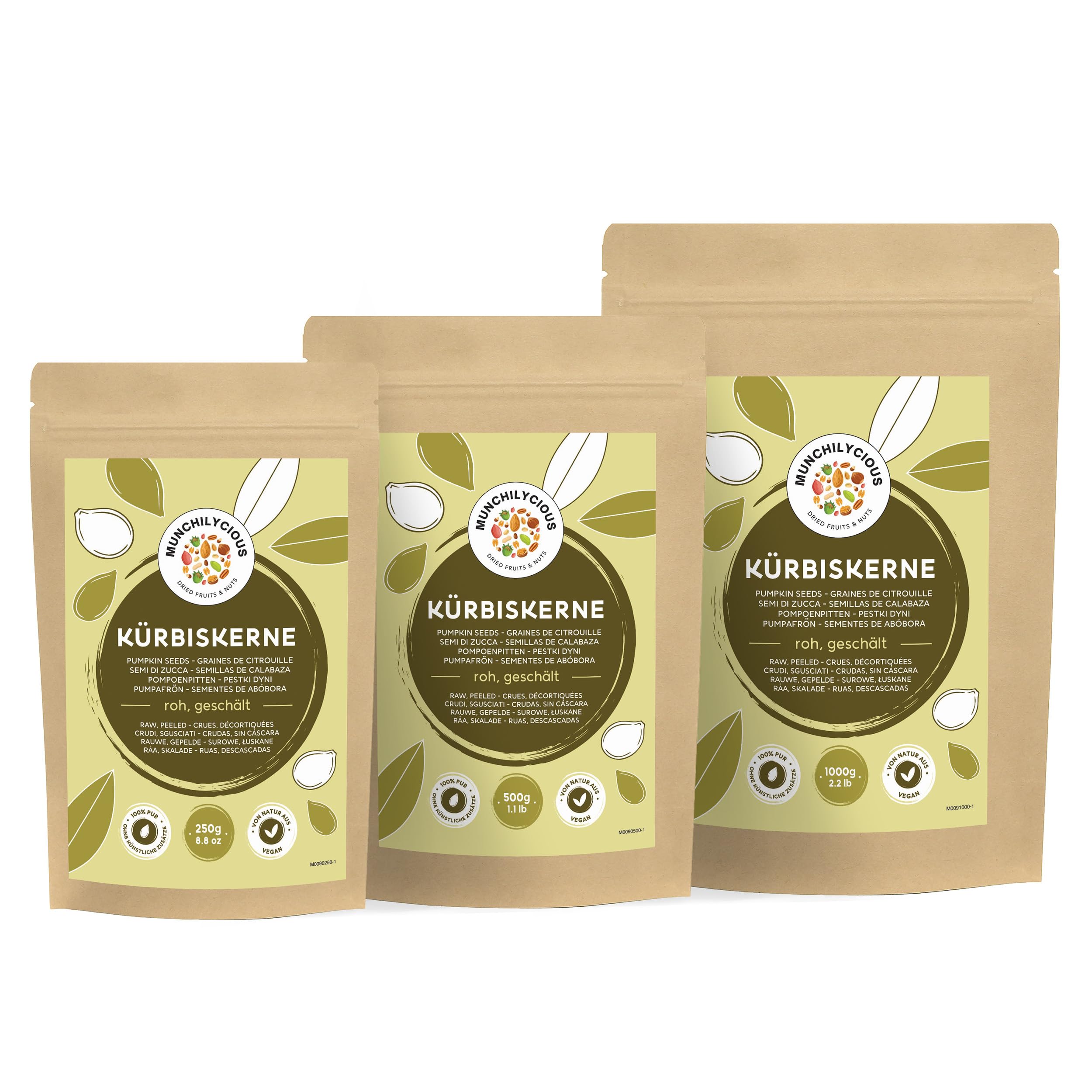 Munchilycious Semillas de Calabaza Peladas 500g, Semillas de Calabaza Crudas y Peladas para Comer