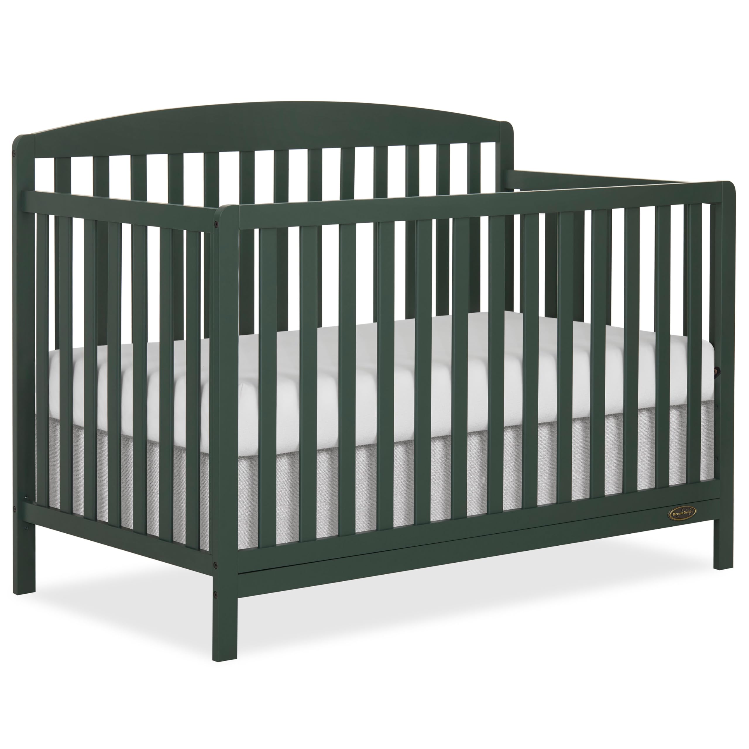 dream on me odelle 5-in-1 convertible full-size baby crib in forest green, greenguard gold & bsa converts to toddler, day & full-size bed, sustainable pinewood, 3 mattress heights