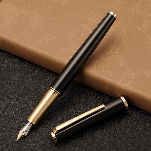 Jinhao - Pluma estilográfica de metal 95, punta extrafina, color negro vívido con bolígrafo dorado para escribir