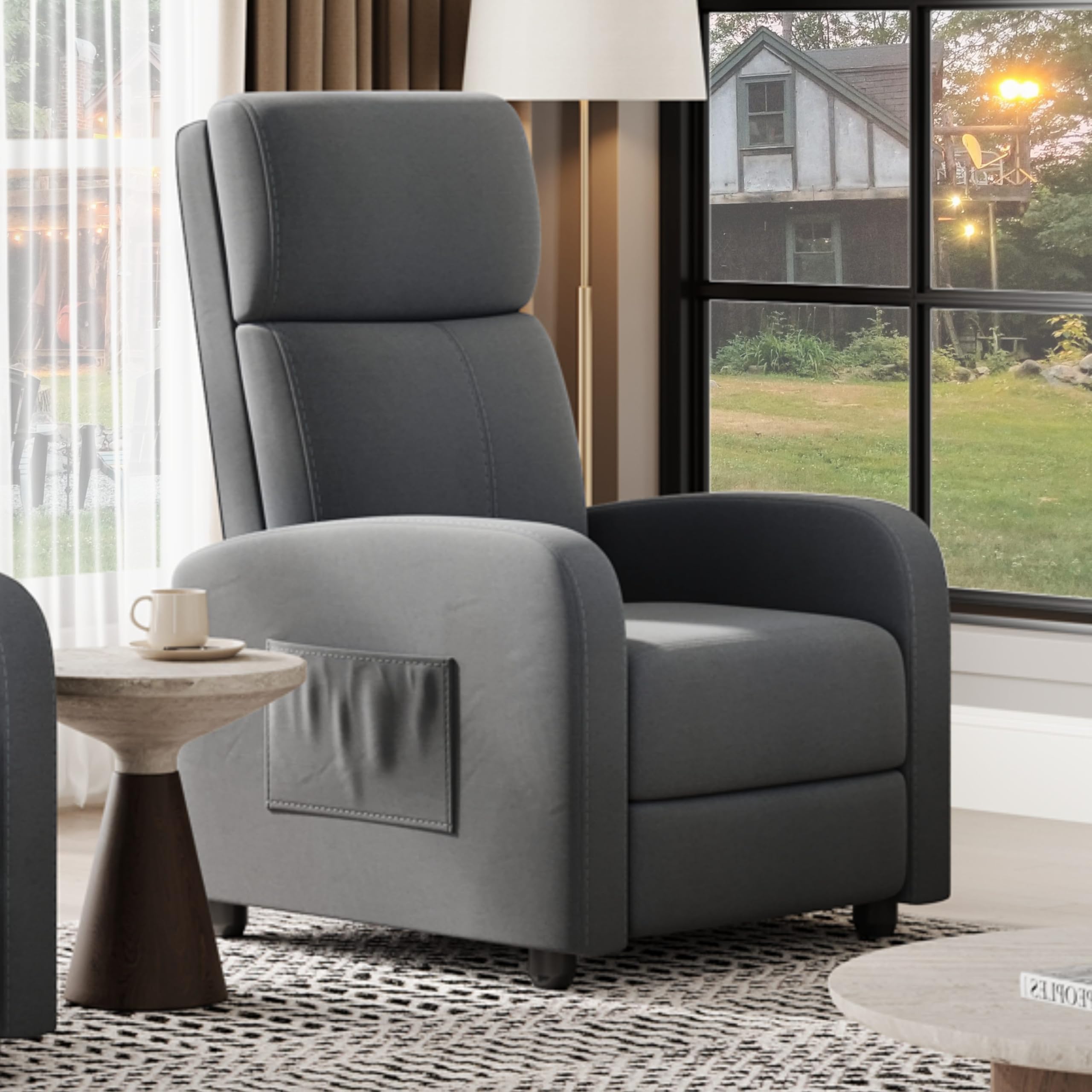 GarveeHome Relaxsessel Fernsehsessel Ruhesessel Liegesessel mit Liege-Funktion Polstersessel Leinen verstellbar Einzelliegesessel Wohnzimmer Schlafzimmer Heimkino (Grau2)