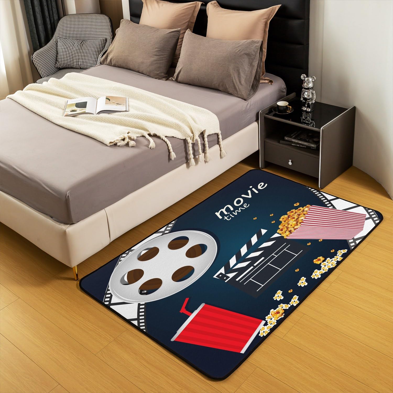 Tappeto con decorazione cinematografica, 150 x 200 cm, biglietto del cinema, tappeto per soggiorno, per bambini, ragazzi e ragazze, decorazione per cinema, tappeto decorativo a tema cinematografico