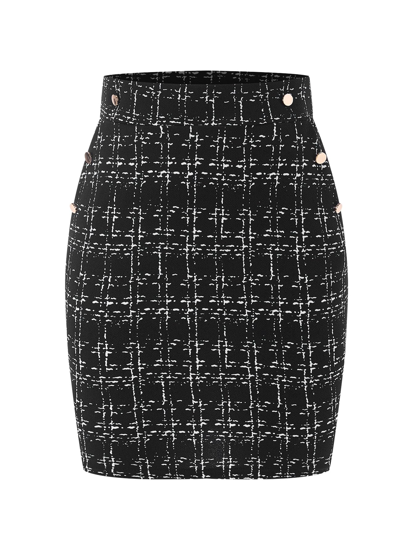 Womens Houndstooth Bodycon Pencil Skirt Elegant High Waisted Business Casual Skirts with Pockets