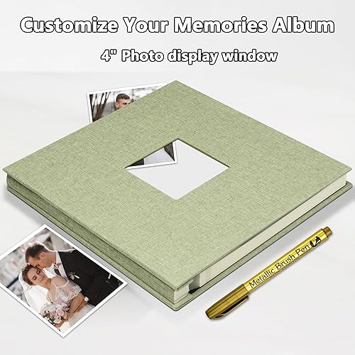 Miniatura 2 de Álbum de fotos autoadhesivo con espacio de escritura para fotos de 4 x 6, 5 x 7, 8 x 10 pulgadas, álbum de recortes, de tapa dura, de lino, color