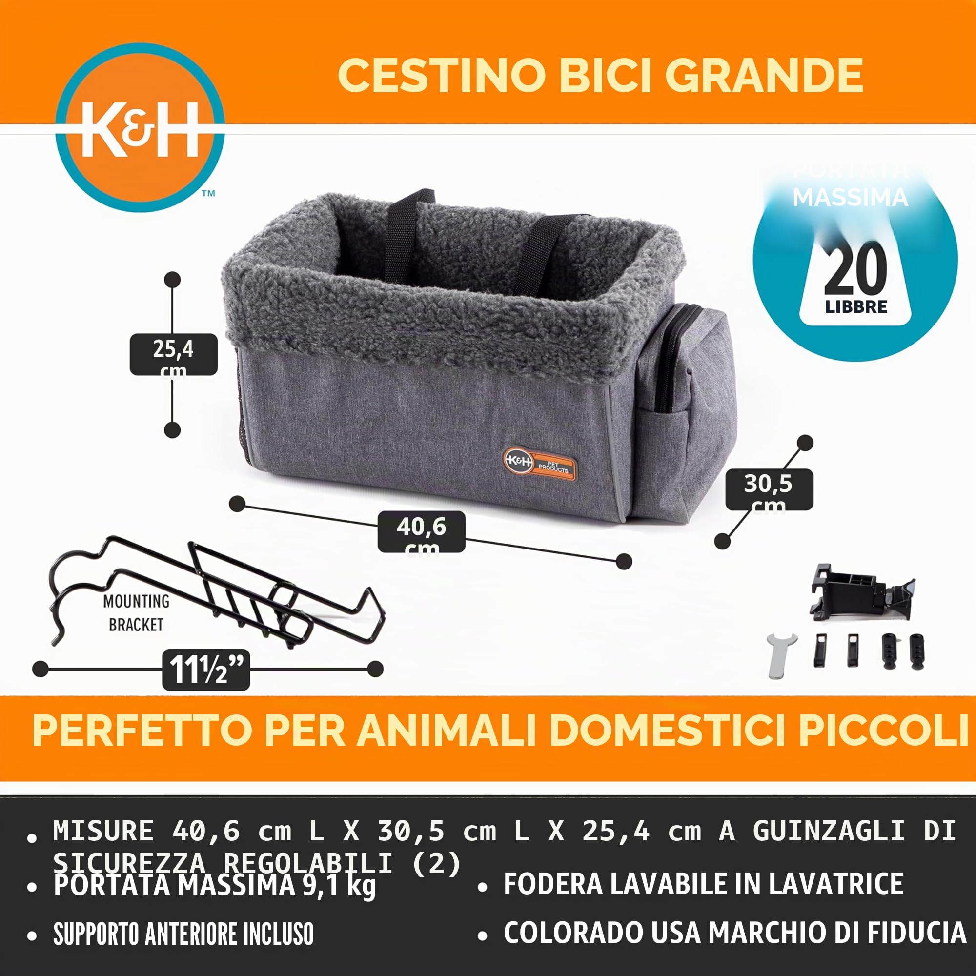 K&H Pet Products - Trasportino universale per bicicletta per cani, gatti e gatti, grande, 30,5 x 40,6 x 25,4 cm