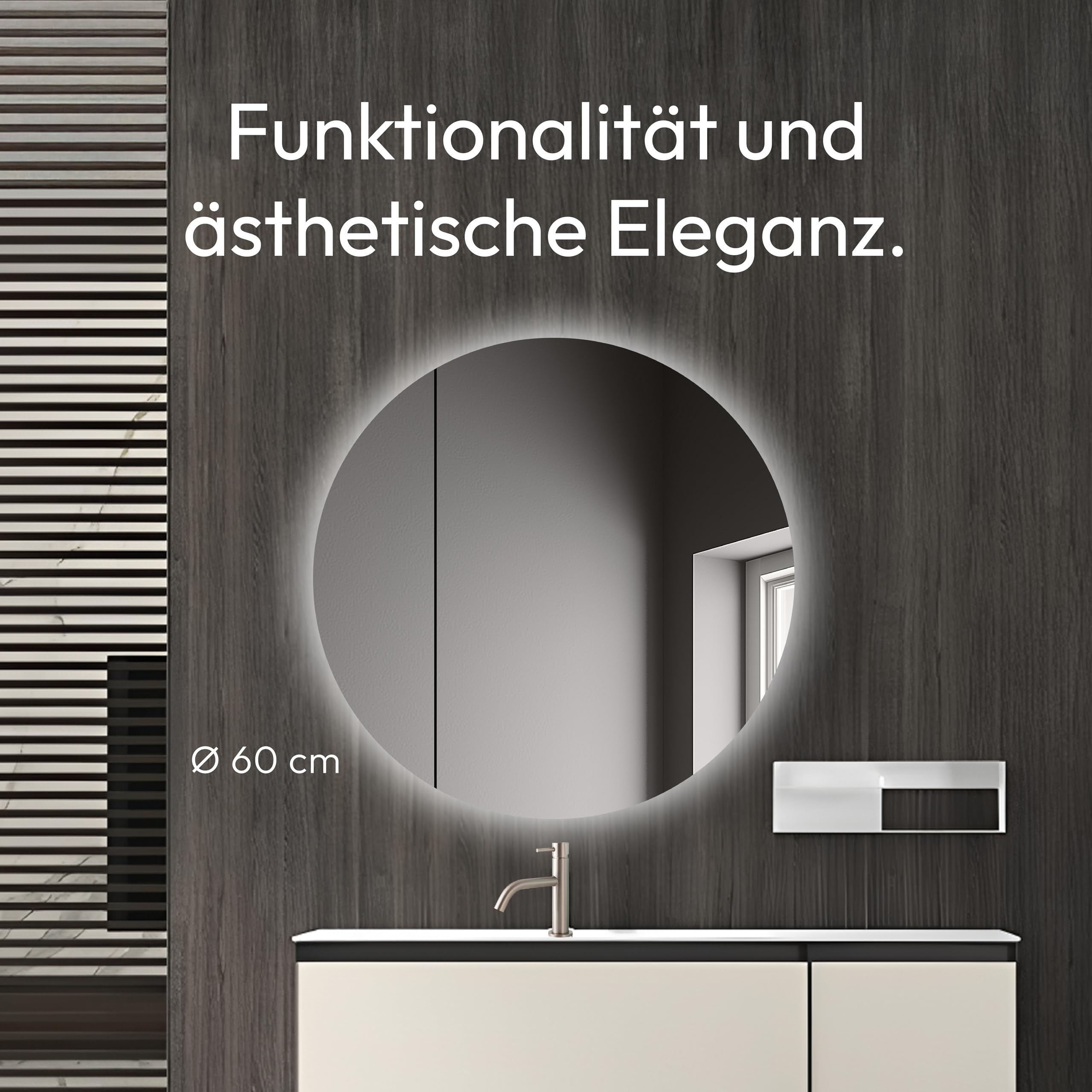Armoire Salle De Bain Avec Miroir LED Talos Picasso - Blanc - 60 Cm De Diamètre - Cadre Aluminium - Éclairage Intégré - Rangement Moderne