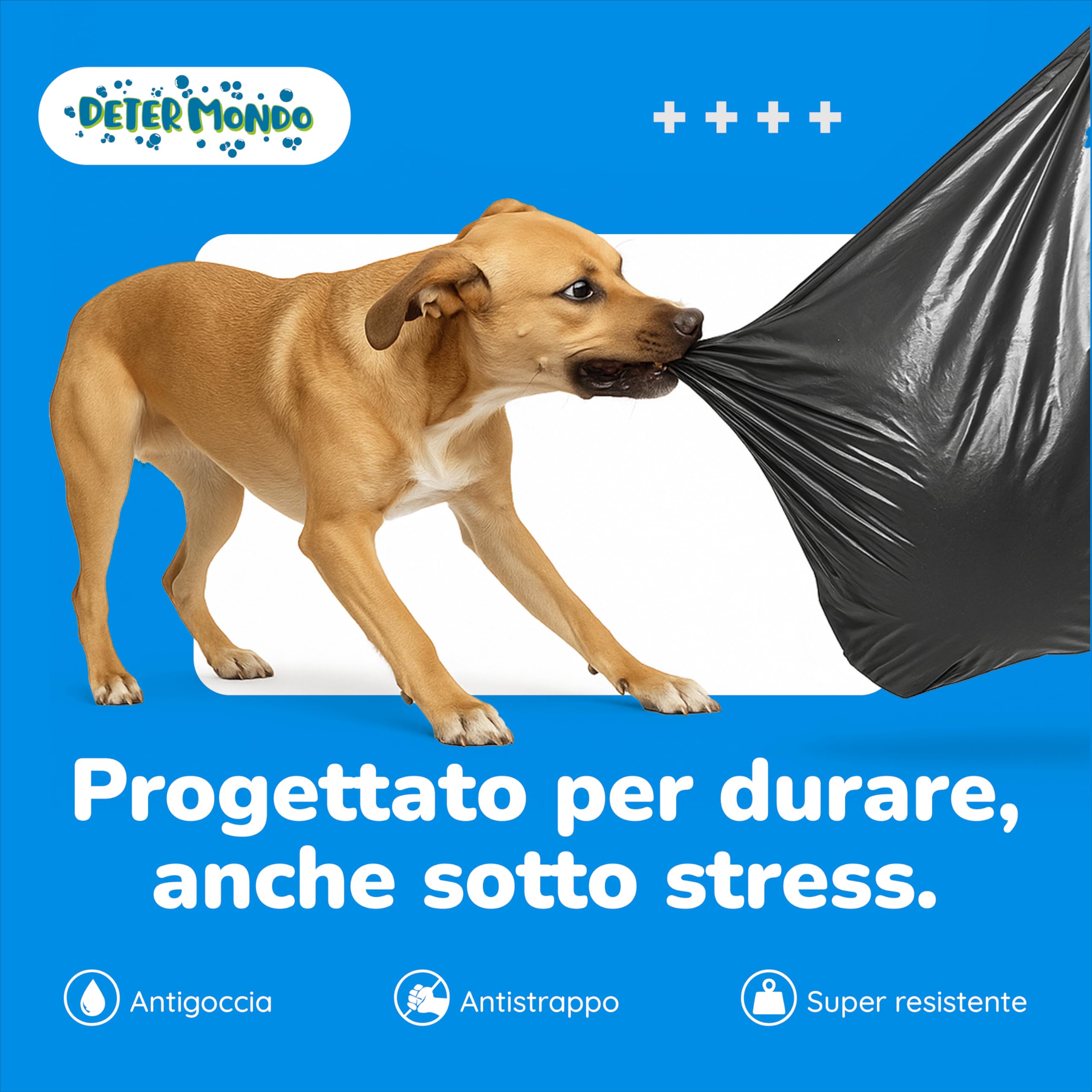 DETERMONDO 160 Sacchi Spazzatura Grandi 90x120 cm, Sacchi Neri per Rifiuti, Capacità di 120L, Resistenti, Riciclabili, Antistrappo e Antigoccia, Ecosostenibili, Made in Italy, 4 Rotoli da 10 pezzi