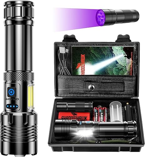 Shadowhawk Linternas recargables de alto lúmenes, 2000LM XHM90.2 30W LED Flash Light con luz COB, 7 modos Super brillante linterna alimentada por