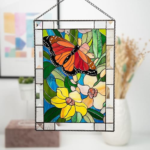 Monarch Butterfly Stained Glass Window Hanging Panel Tiffany Glass Art Handicrafts for Home Decor Genuine Living Room Design Idea