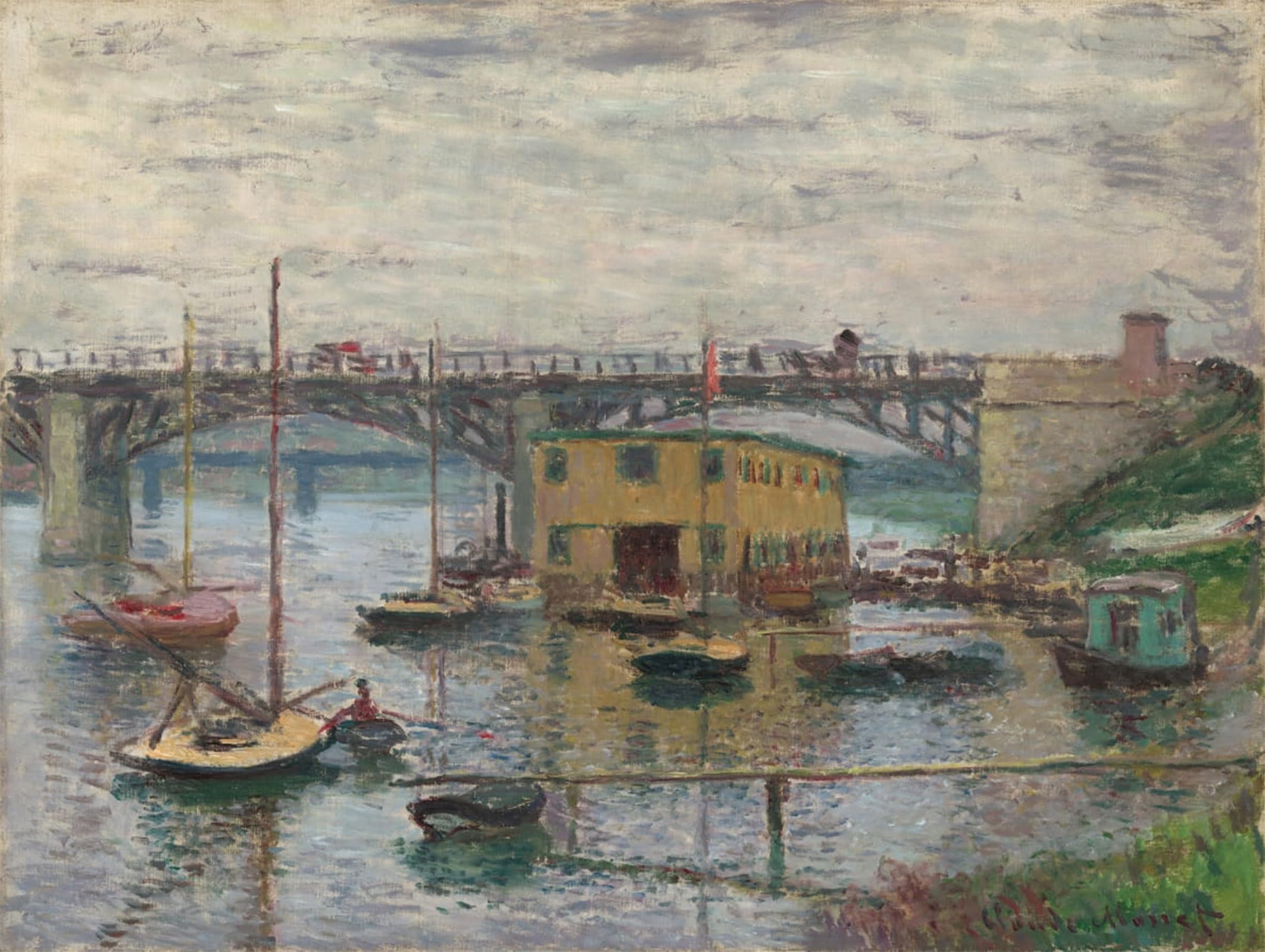 HRJUBWREE Oil Painting Prints on Canvas Painting Picture Bridge At Argenteuil on a Gray Day by Claude Monet Artwork Canvas Prints for Office Decor 60x90cm