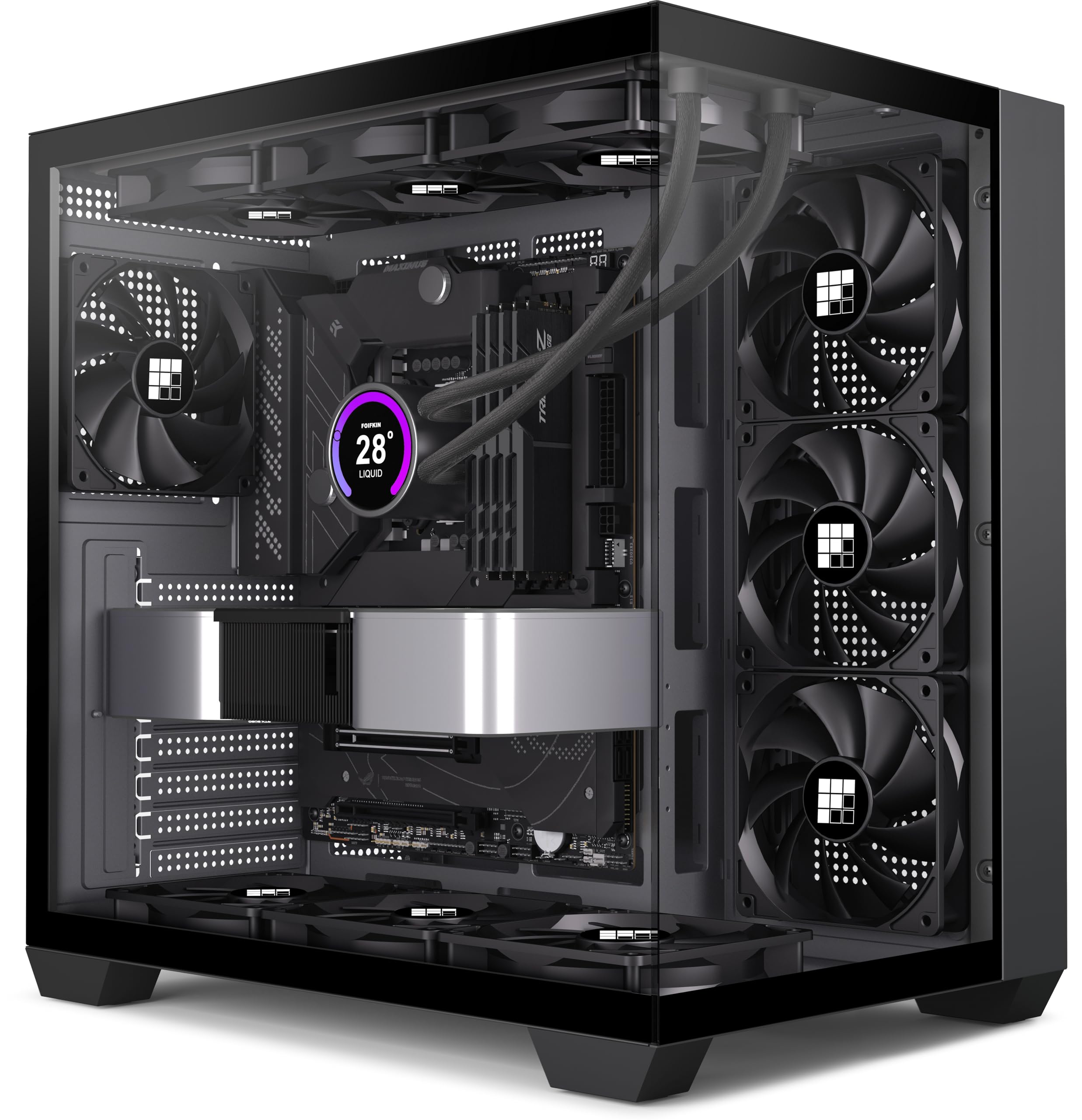 F300 (2025) PC Case - Pre-Installed 4 No RGB Fan, ATX Mid-Tower Gaming PC Case, 270° Panoramic Glass with Type-C, FOIFKIN (Black)