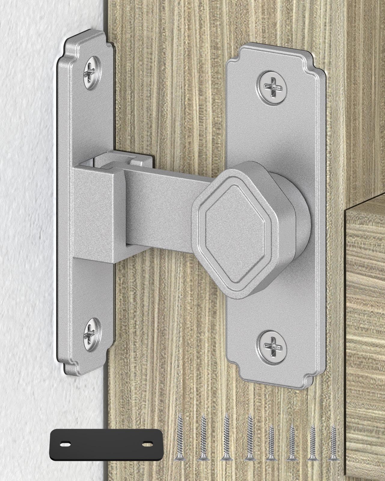 90 Degree Barn Door Lock, Small Right Angle Latches, Rust-Proof Sliding Door Latch Lock for Garden, Bathroom, Cabinet, Barn, Pet Cage, Window, Shed (Silver-1PC)