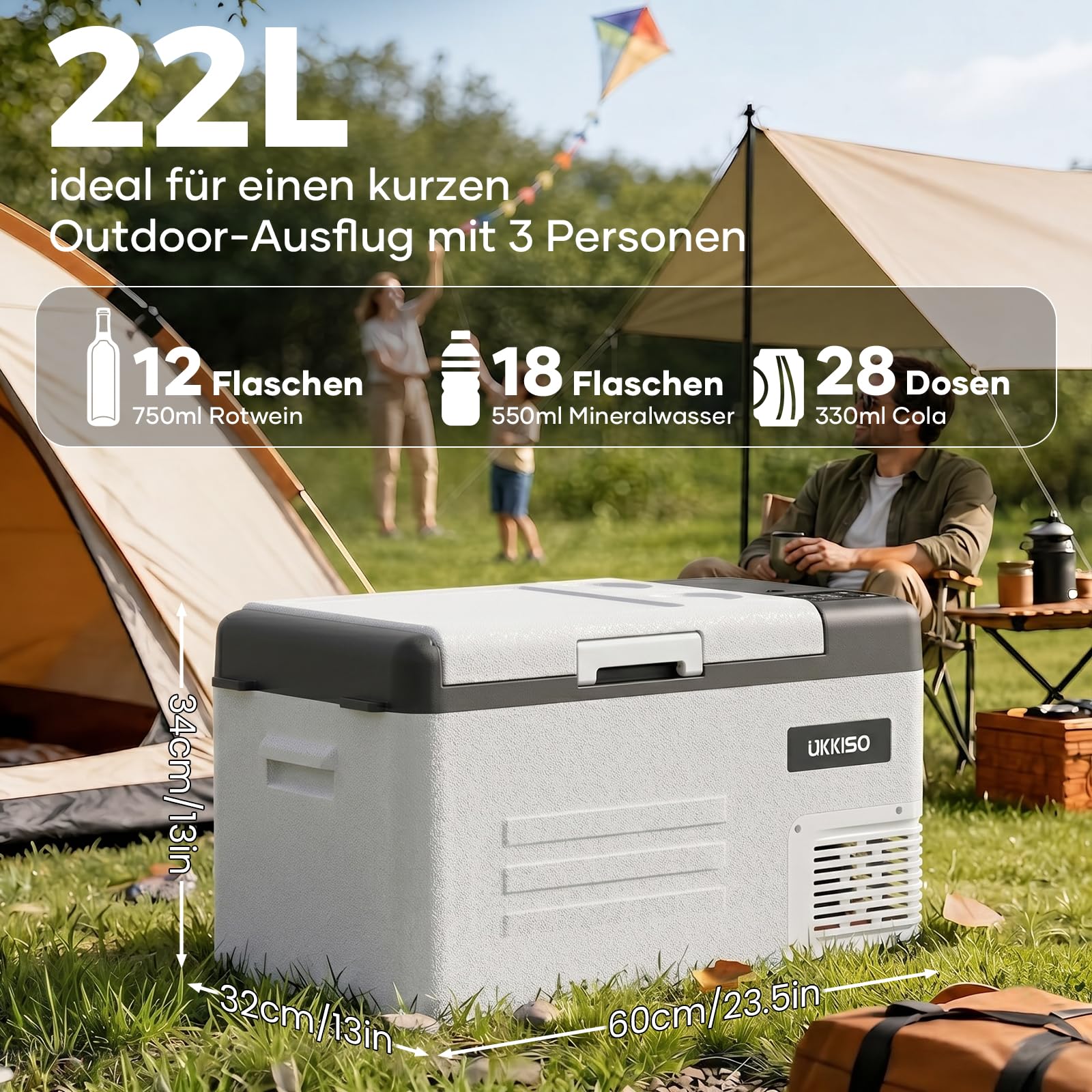 Kompressor Kühlbox 22L 12/24V DC 100-240V AC Elektrisch Kühlschrank für Auto Camping -20°C bis 20°C USB