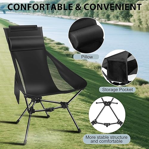 Miniatura 3 de Sillas de campamento, silla de camping portátil con reposacabezas y bolsa de almacenamiento, silla plegable ligera para acampar al aire libre,
