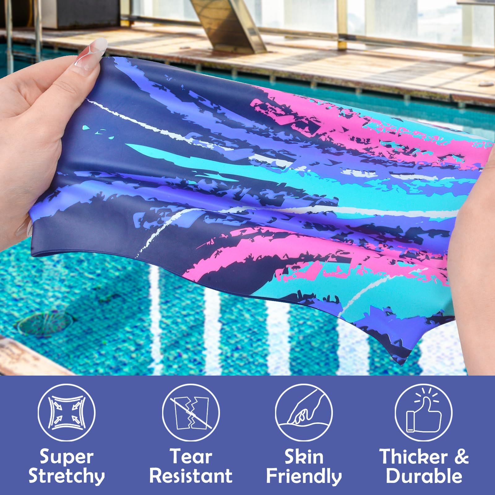 Gorro de natación para mujer, gorro de natación de silicona para cabello largo, sombreros de natación impermeables para mantener el cabello seco