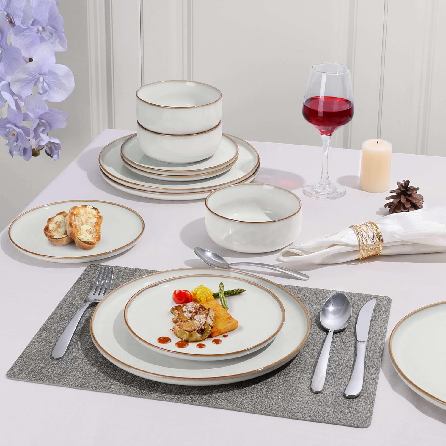 Herogo Ceramic 10.43 Inch Dinner Plates Set of 6, Stoneware Dinner Plate Set, Double Reactive Glaze Large Dinnerware Plates for Kitchen, Microwave, Oven & Dishwasher Safe, Ivory White