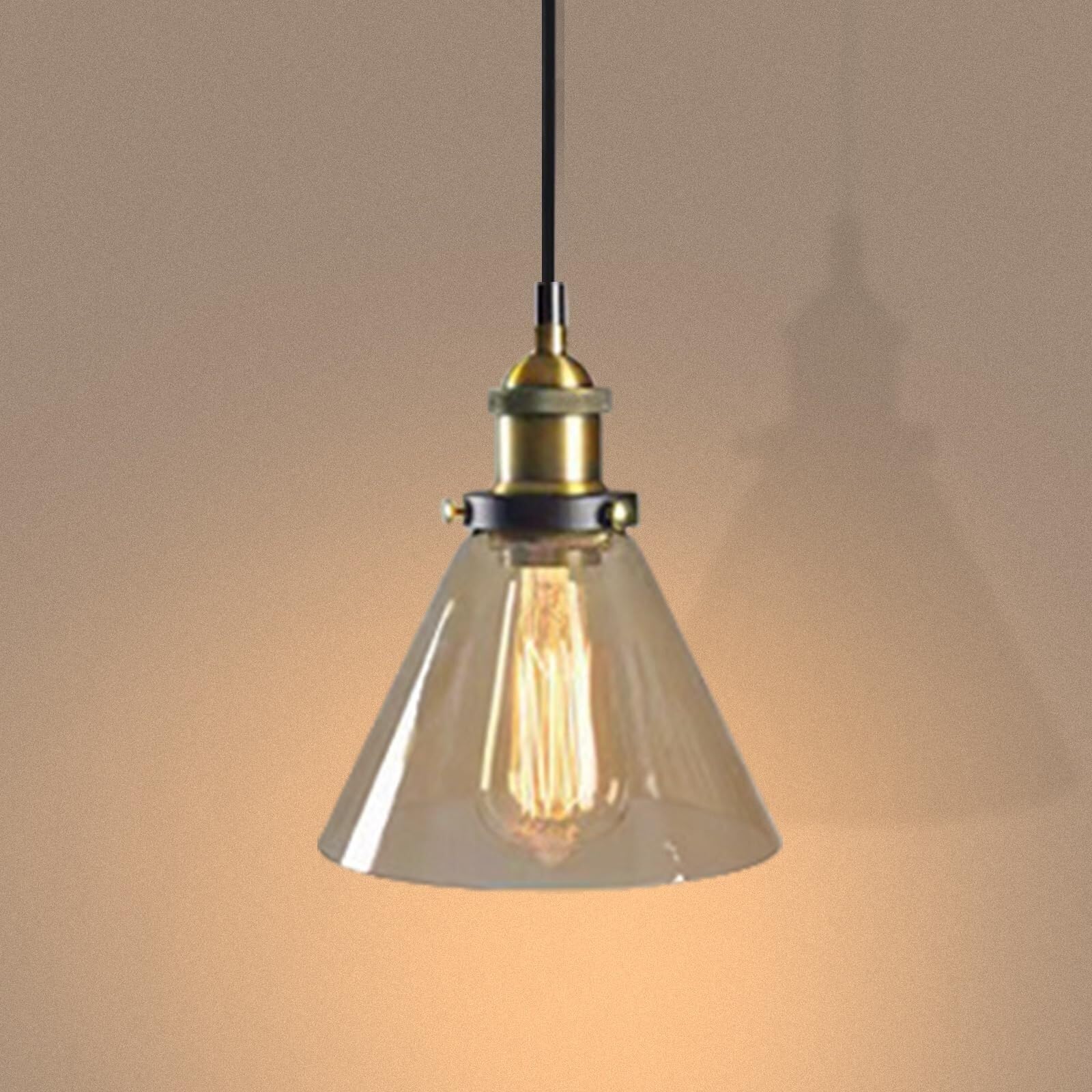 SYAXVOM Vintage Industrial Glass Pendant Lamp E27, Ceiling Chandelier with Shade, Lighting for Bedroom, Living Room, Restaurant and Loft(Modello A- Ambra)