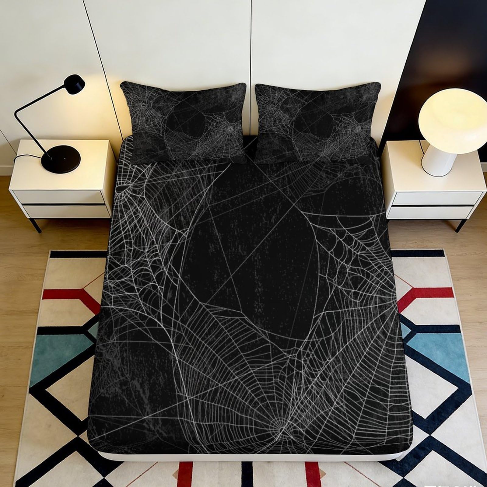 3D Printed spider web Fitted Sheet for home bedrooms, soft touch Microfiber, wrinkle resistant, apartment bedding, dustproof, easy care, decorative bed cover, 120x200cm 90x200x25cm