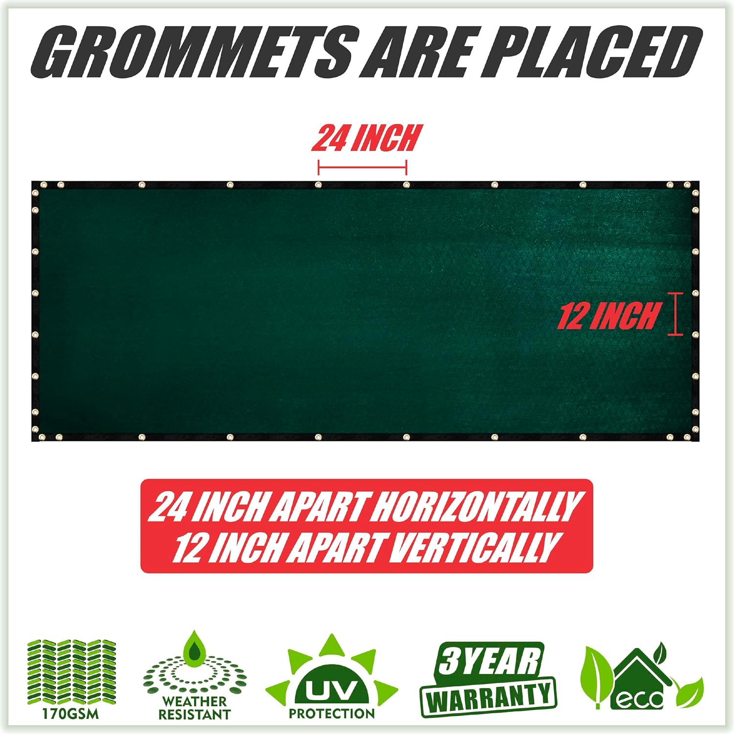 ColourTree Customized Size Fence Screen Privacy Screen Green 8' x 35' - Commercial Grade 170 GSM - Heavy Duty - 3 Years Warranty - Cable Zip Ties Included