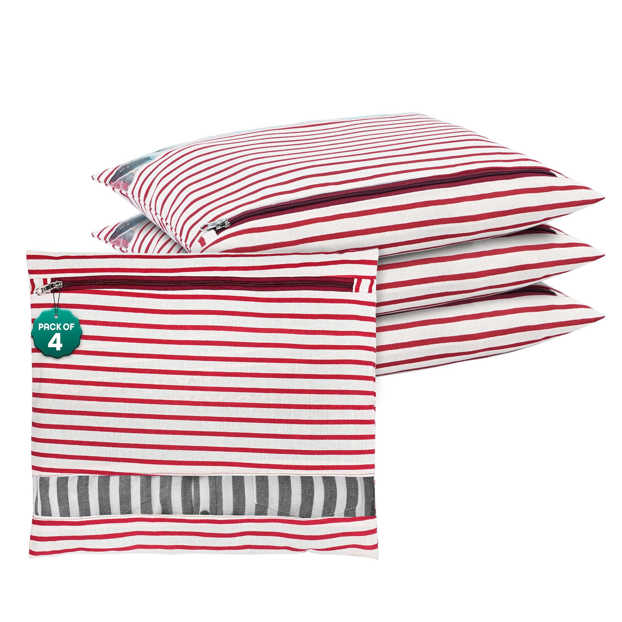 Kuber Industries 4 Pcs Clothes Storage Organizer | Clothes Cover for T-Shirts, Pants, Shirts, Salwar Suit |Travel with Zip | Saree Organiser for Wardrobe | Lining - Maroon