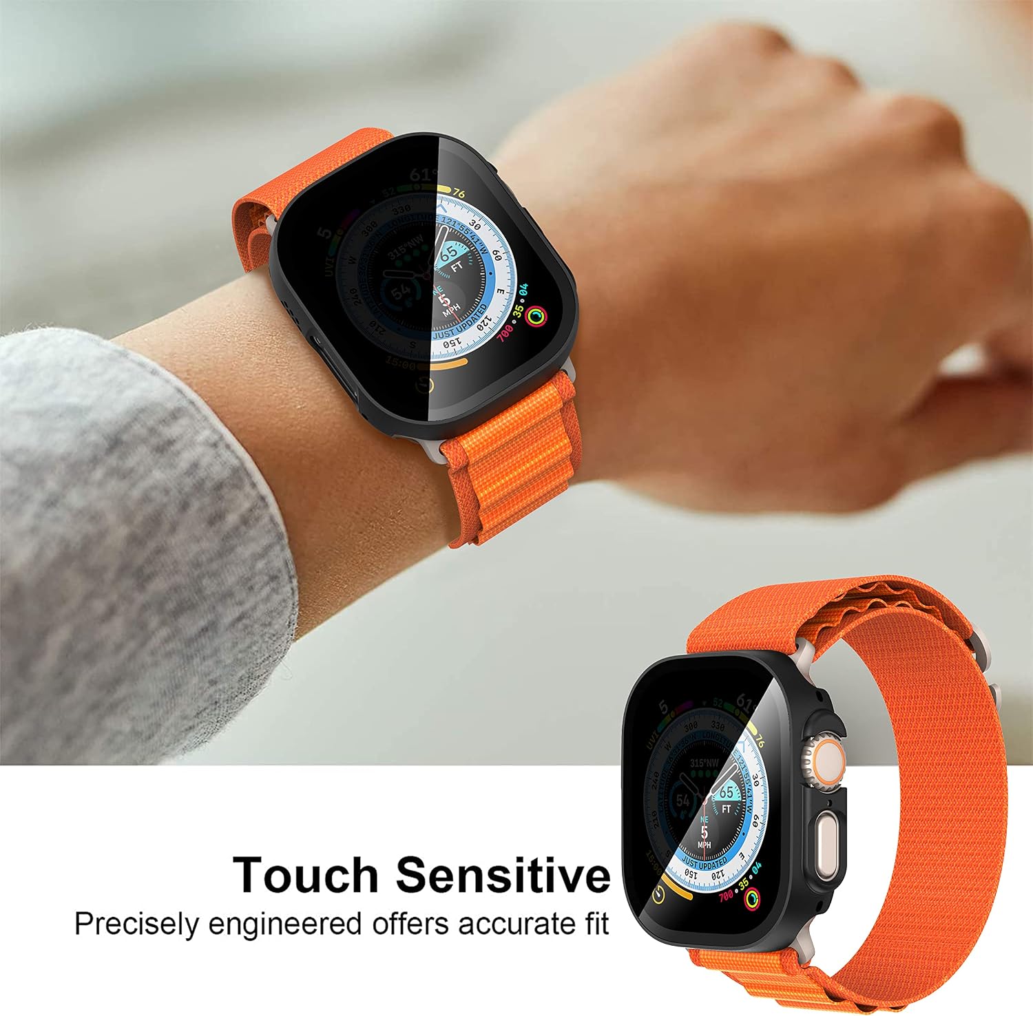 Suoman 3 in 1 for Apple Watch Ultra 3/2/1 49mm Waterproof Case, Front Privacy Tempered Glass Screen Protector + Back 360° protective Bumper Cover-Black