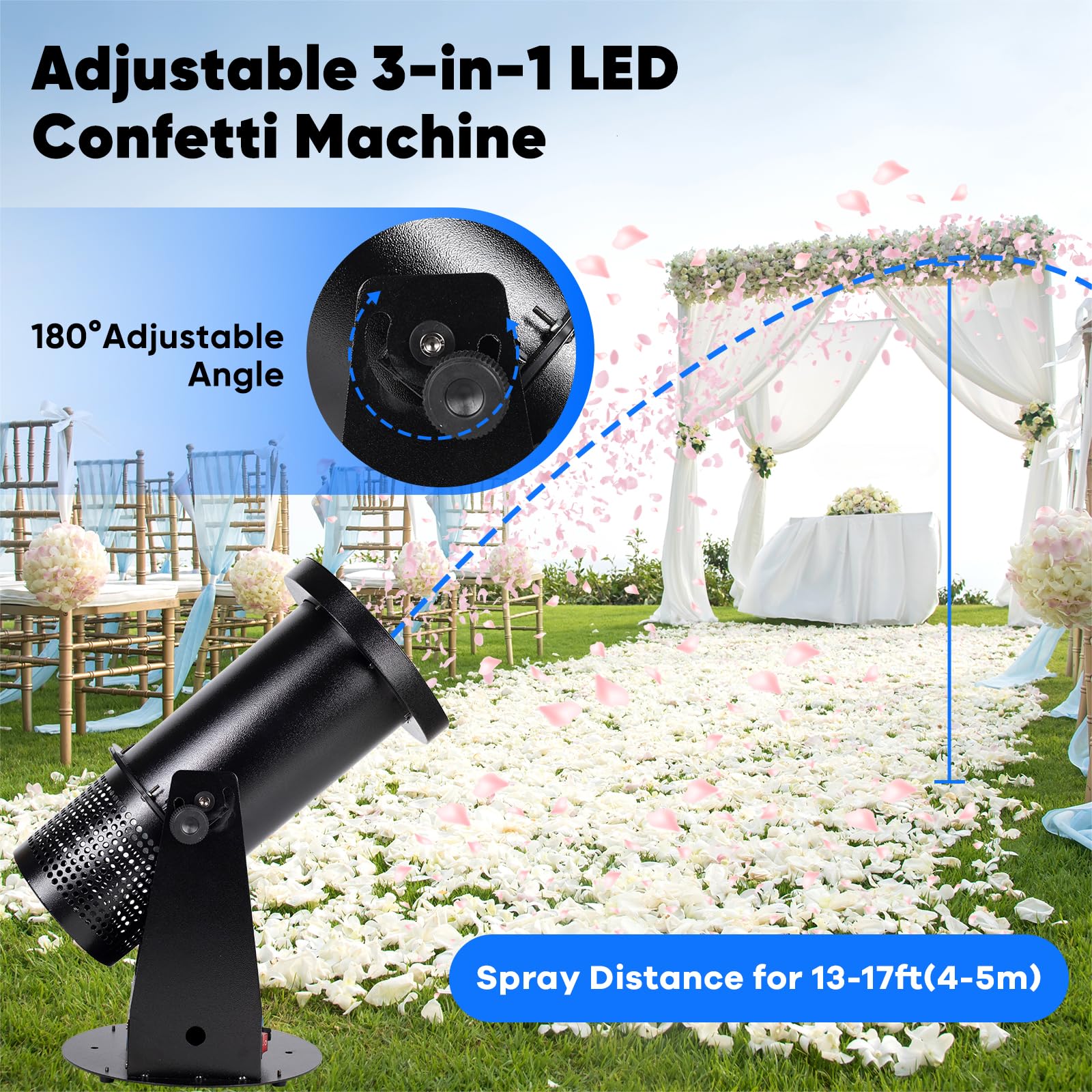 HeatZen Confetti Launcher Cannon Machine, LED Confetti Machine Blower with DMX Long-range Control for Concert Party Wedding Disco Show, Confetti Shooter Launcher Machine 3-in-1 RGB Used by Club&Stage