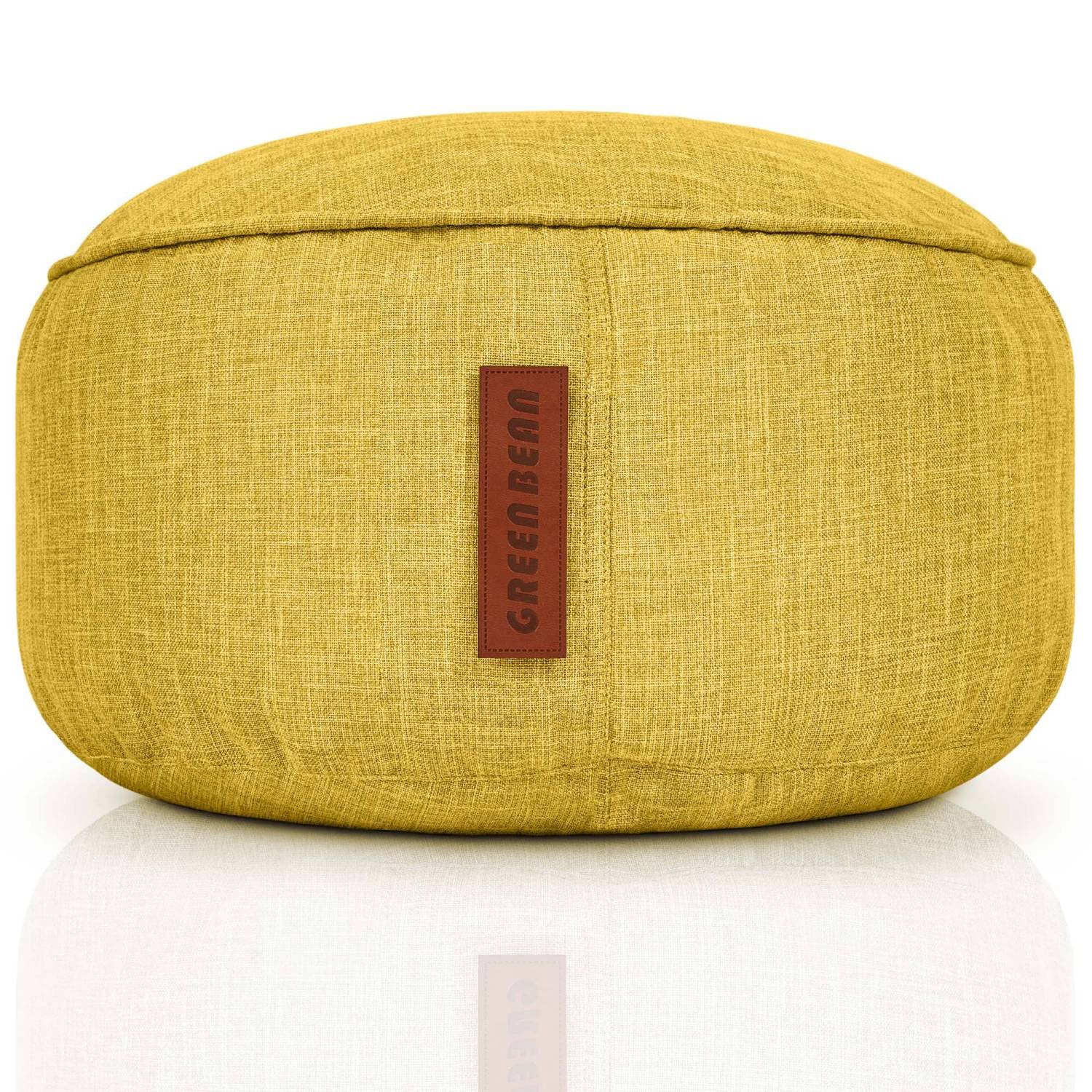 Green Bean Sitzsack-Hocker Home Linen rund 45x25cm mit EPS-Perlen Füllung - Fußhocker Sitz-Pouf für Sitzsäcke - Bodenkissen für Kinder und Erwachsene - Sitzkissen Sitzhocker Gelb