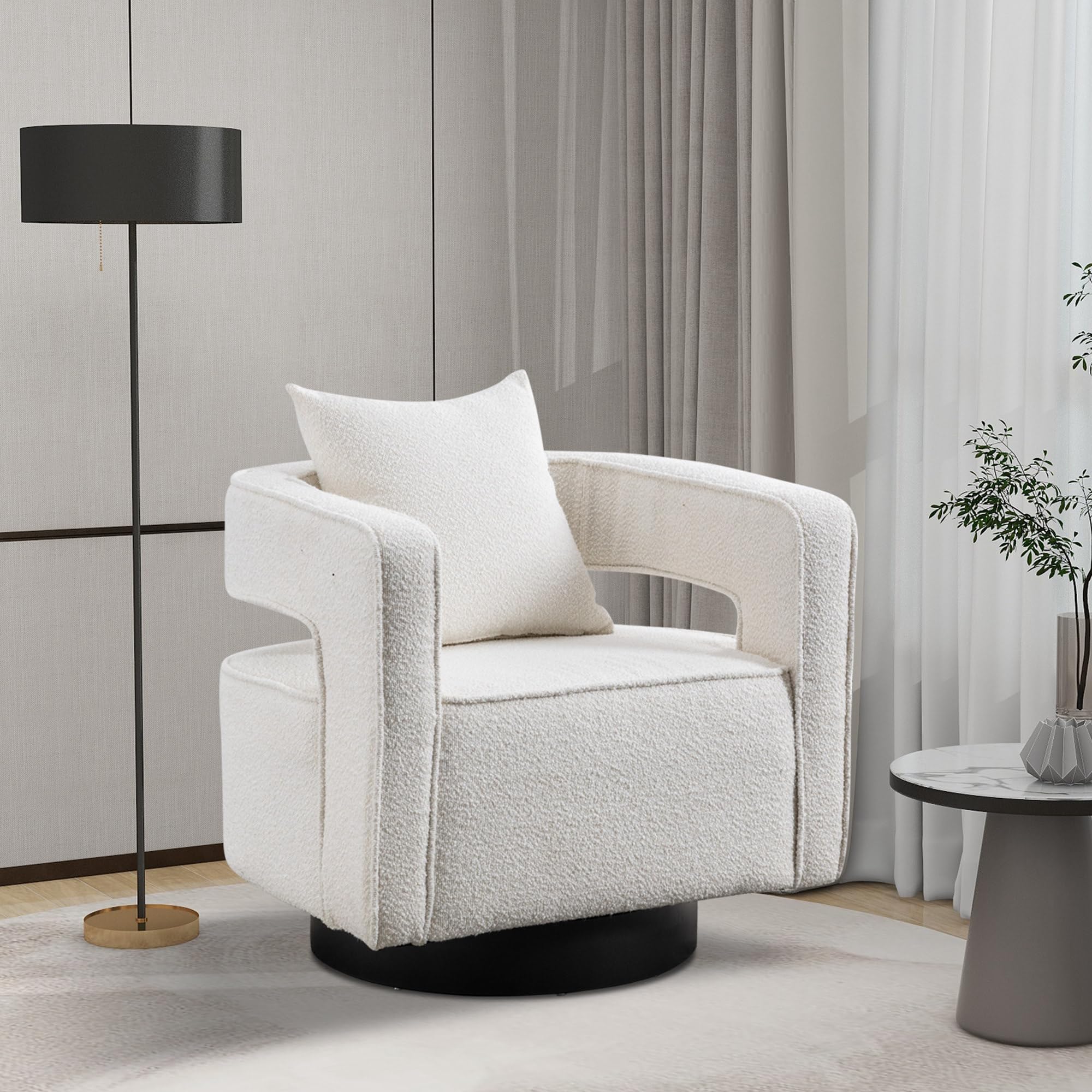 Swivel Barrel Accent Chair Boucle Living Room Chair,Ivory