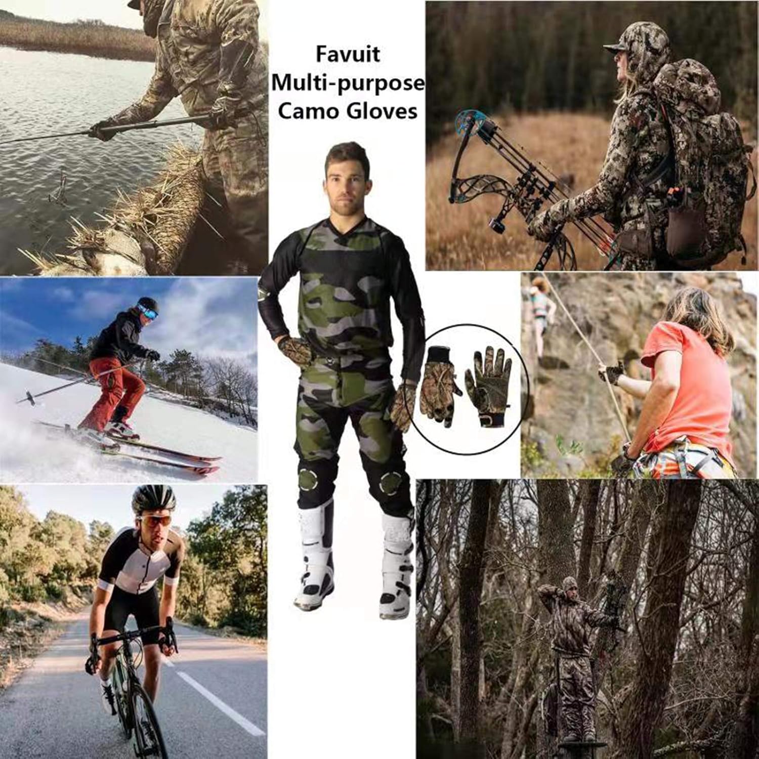 Camo Hunting Gloves Lightweight Pro Anti-Slip Shooting Gloves Waterproof Warm Glove with Trigger Finger Outdoor Hunting Camouflage Gear Archery Accessories (Black-L) : Sports & Outdoors