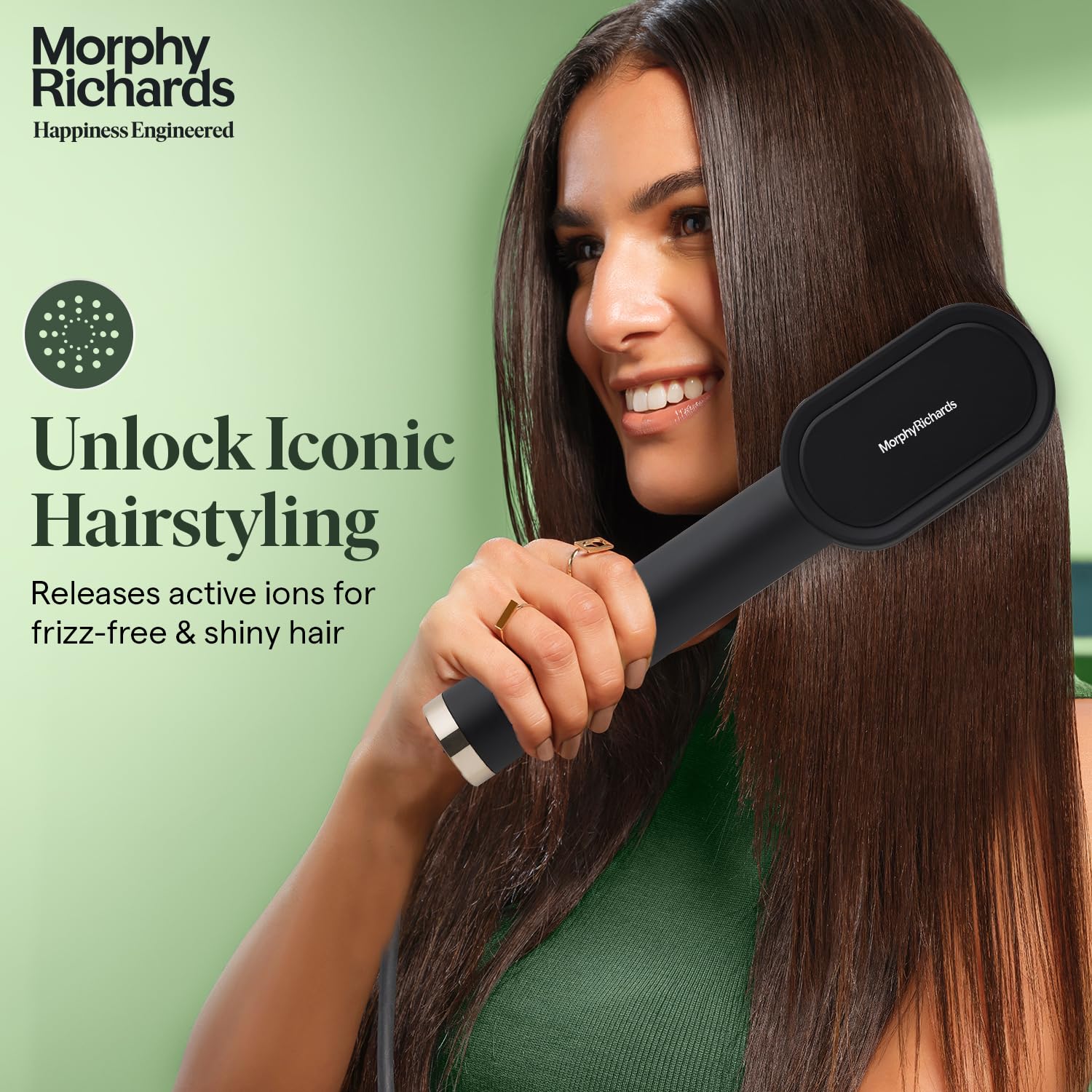 Morphy Richards Estella Hair Straightener Brush | Compact & Travel Friendly | 360 Degree Swivel Cord | 5 Temperature Settings | Hair Straightener Brush for Women,Black 2