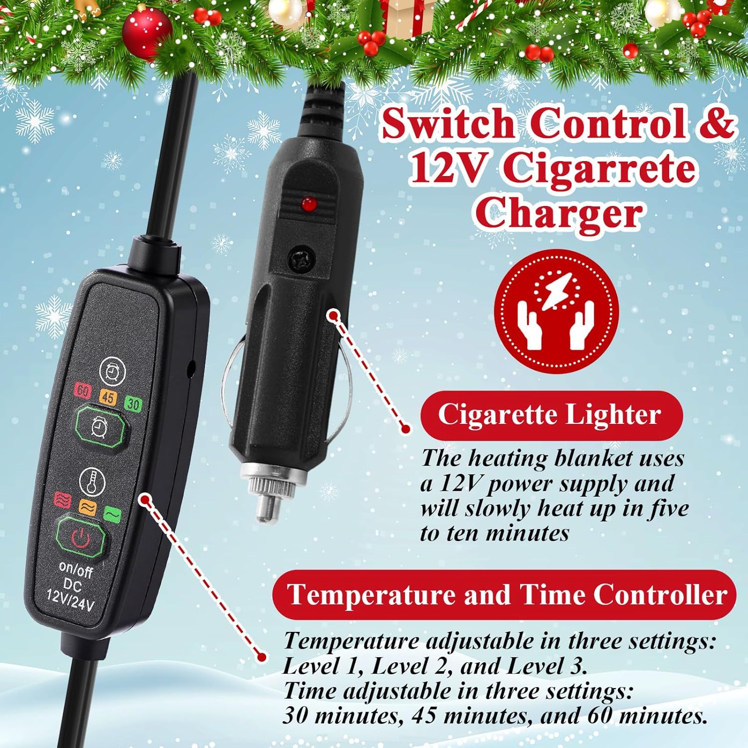 Tuanse Car Heated Blanket Set 12v Car Heater and Heating Blanket for Cars Cigarette Lighter 58 x 43 for Truck, SUV or Rv 120w Automotive Heated Throw Winter Truck Accessories for Camping or Travel - Image 4