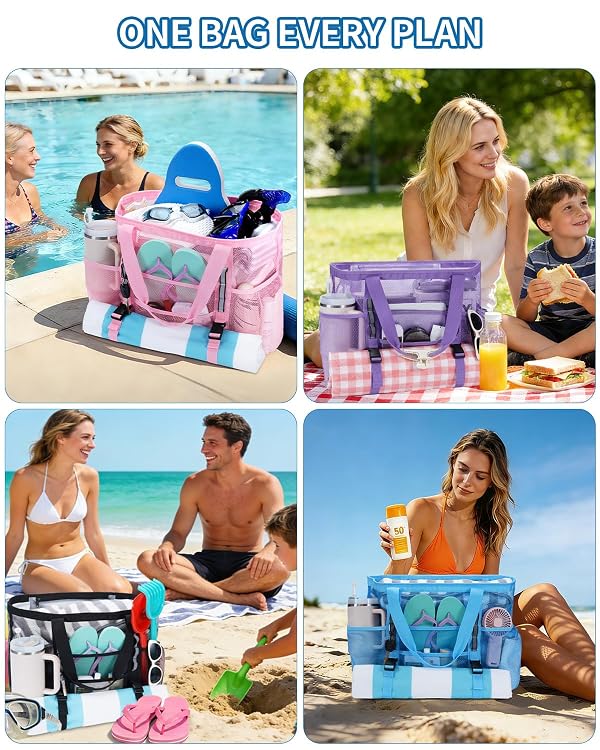 WANDF Mesh Beach Bag for Women, Family Pool Bags for Cruise (Blue) by WANDF - Used condition - Image 9