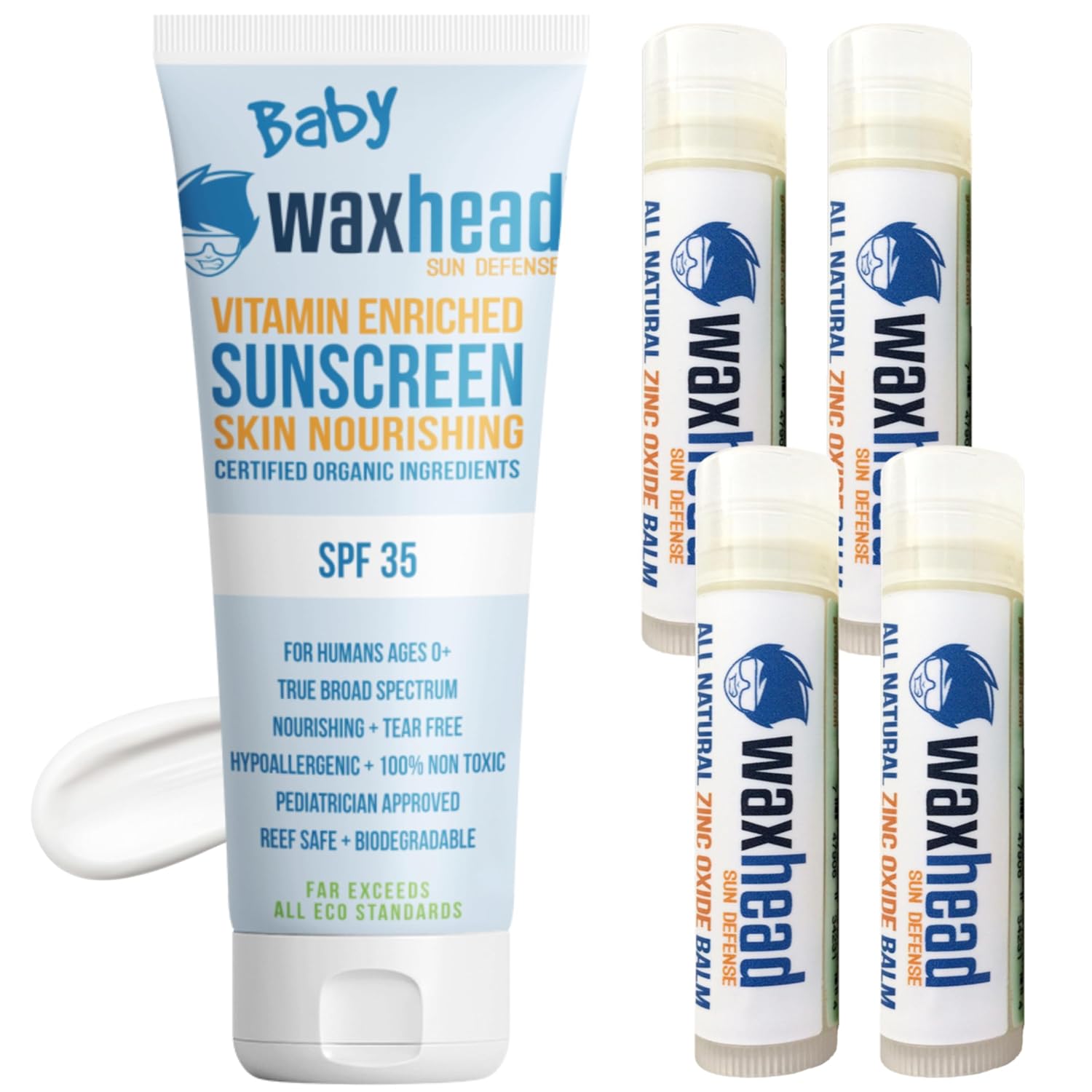 Waxhead Sun Defense Foods Waxhead Baby Sunscreen Kids, Toddler Sunscreen, Baby Sunscreen 0-6 Months, SPF Lip Balm SPF, Zinc Oxide Sunscreen, Lip Sunscreen For Lips
