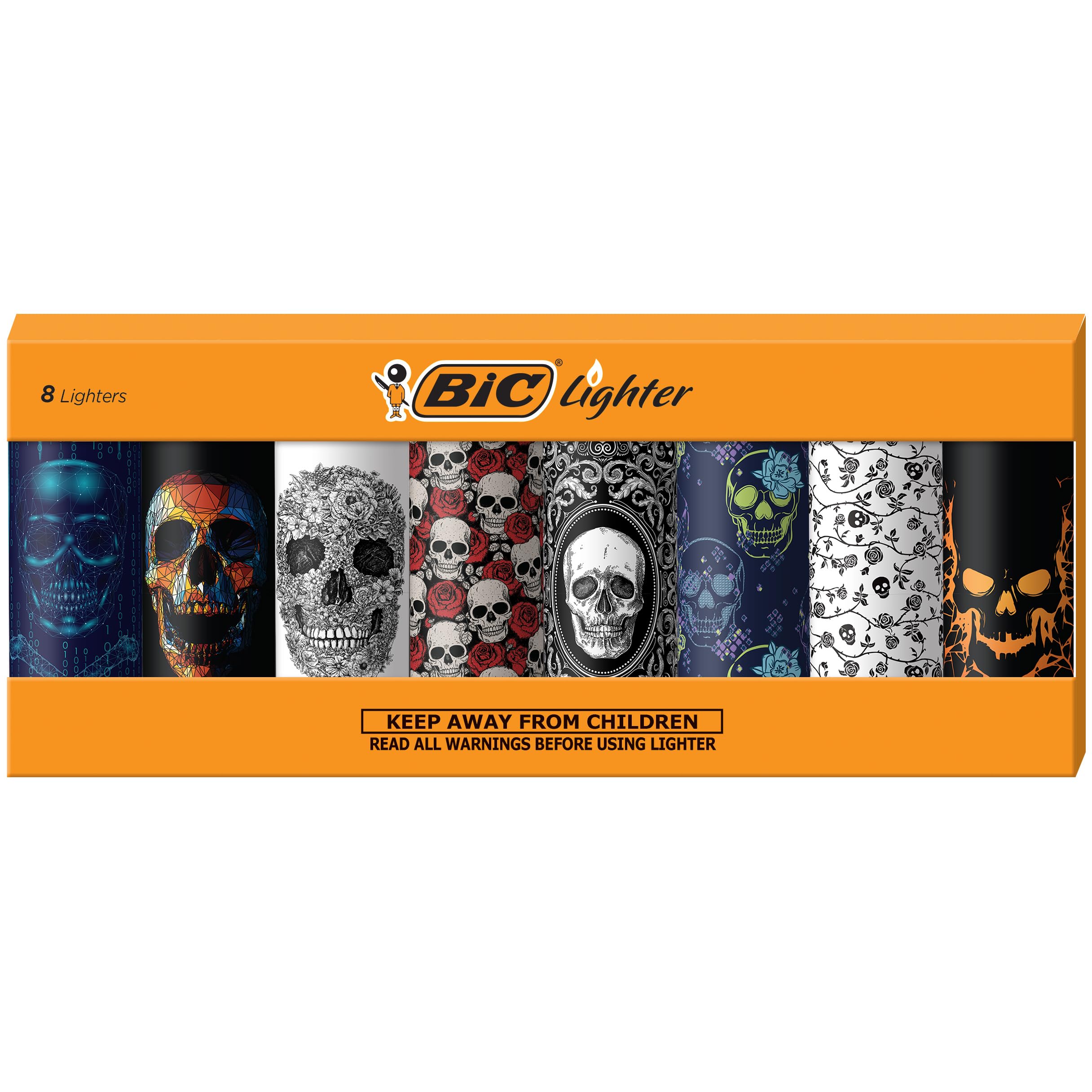 BIC Special Edition Skulls Series Maxi Pocket Lighters, Great for Lighting Candles, Set of 8 Lighters