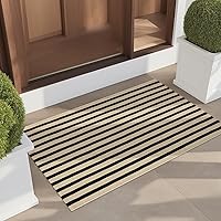 Vista 18 de LEEVAN - Tapete lavable para exteriores a rayas color blanco y negro, tapete para entrada