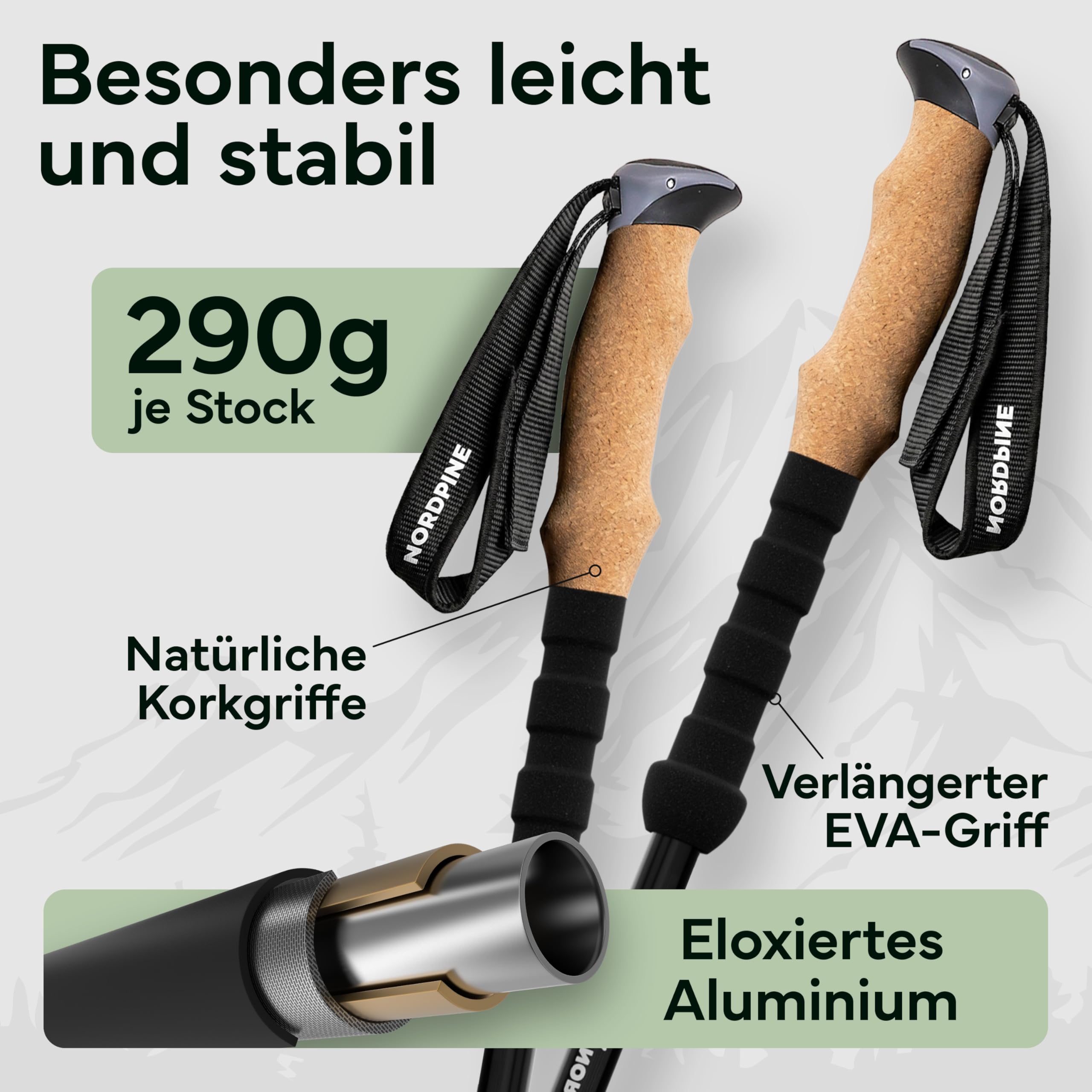 Wanderstöcke Teleskop Carbon oder Aluminium 65-135cm - Höhenverstellbare Walking Stöcke Damen & Herren - Nordic Walking Stöcke mit Korkgriff, Wolframspitze & Gummipuffer - Trekkingstöcke ausziehbar