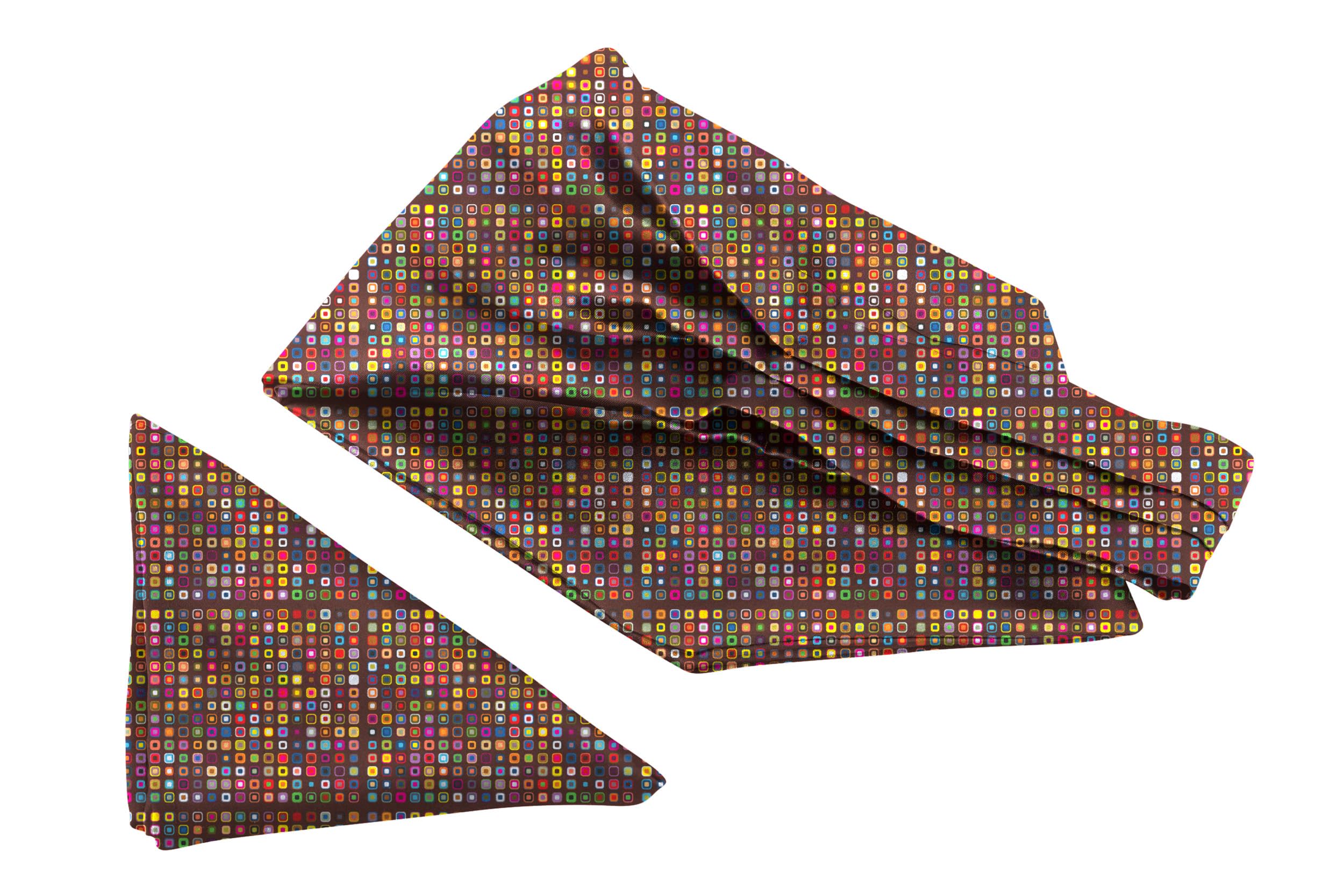 blacksmith Tiny Brown Circle Printed Ascot Satin and Matching Pocket Square Set for Men-picture-10